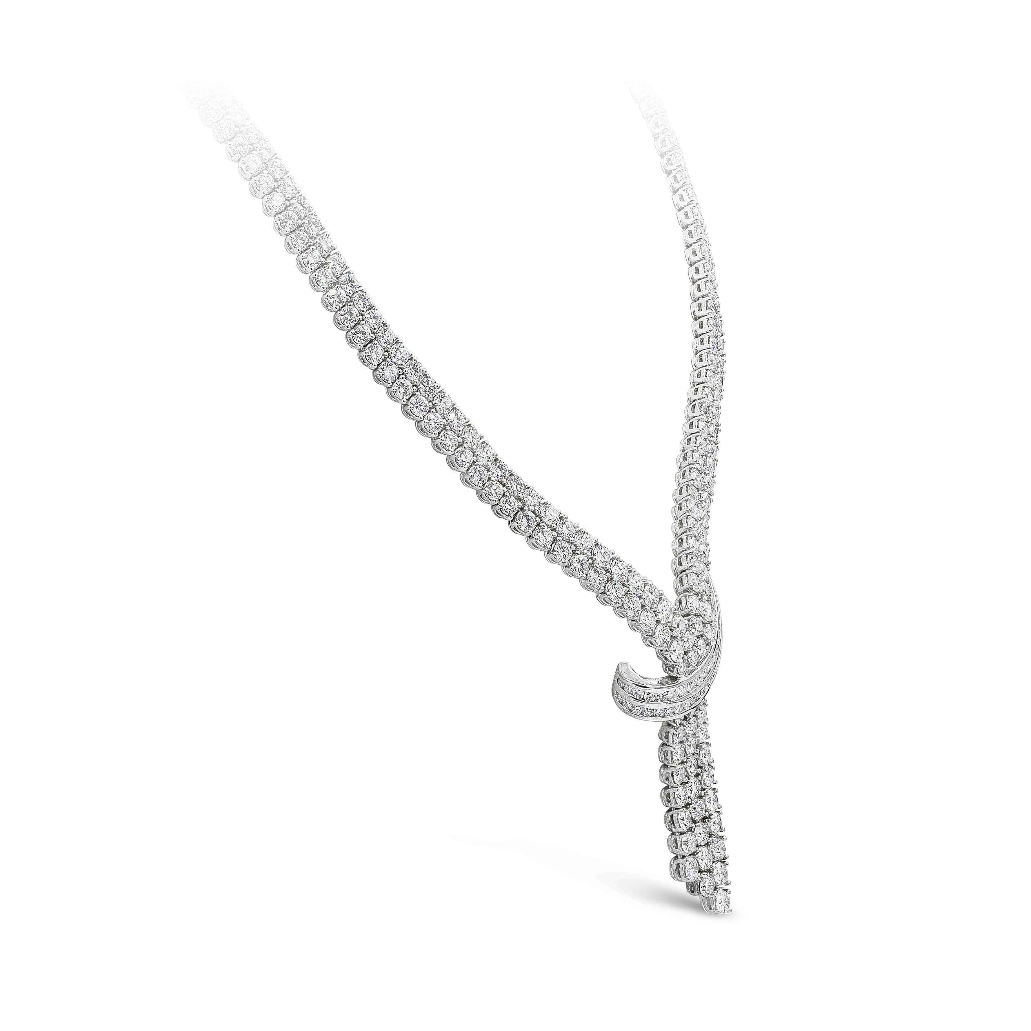 Contemporary Roman Malakov 24.28 Carats Total Brilliant Round Cut Diamond Drop Necklace For Sale
