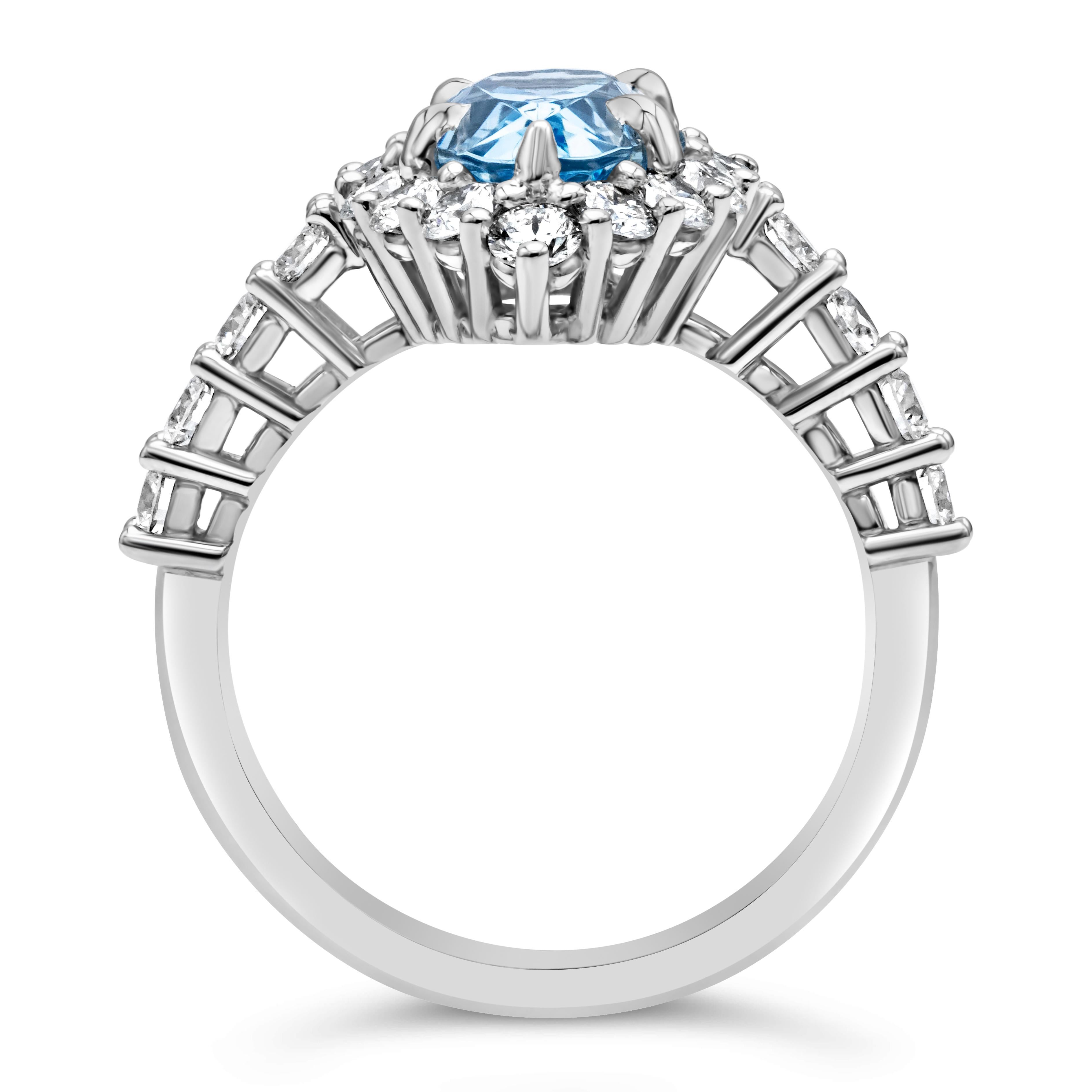 Contemporary Roman Malakov 2.45 Carats Pear Shape Aquamarine and Diamond Halo Engagement Ring For Sale