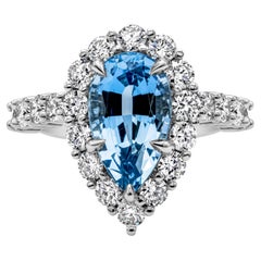 Roman Malakov 2.45 Carats Pear Shape Aquamarine and Diamond Halo Engagement Ring