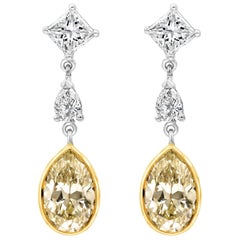 Roman Malakov Pendants d'oreilles en forme de poire avec diamants jaunes de 2,46 carats au total