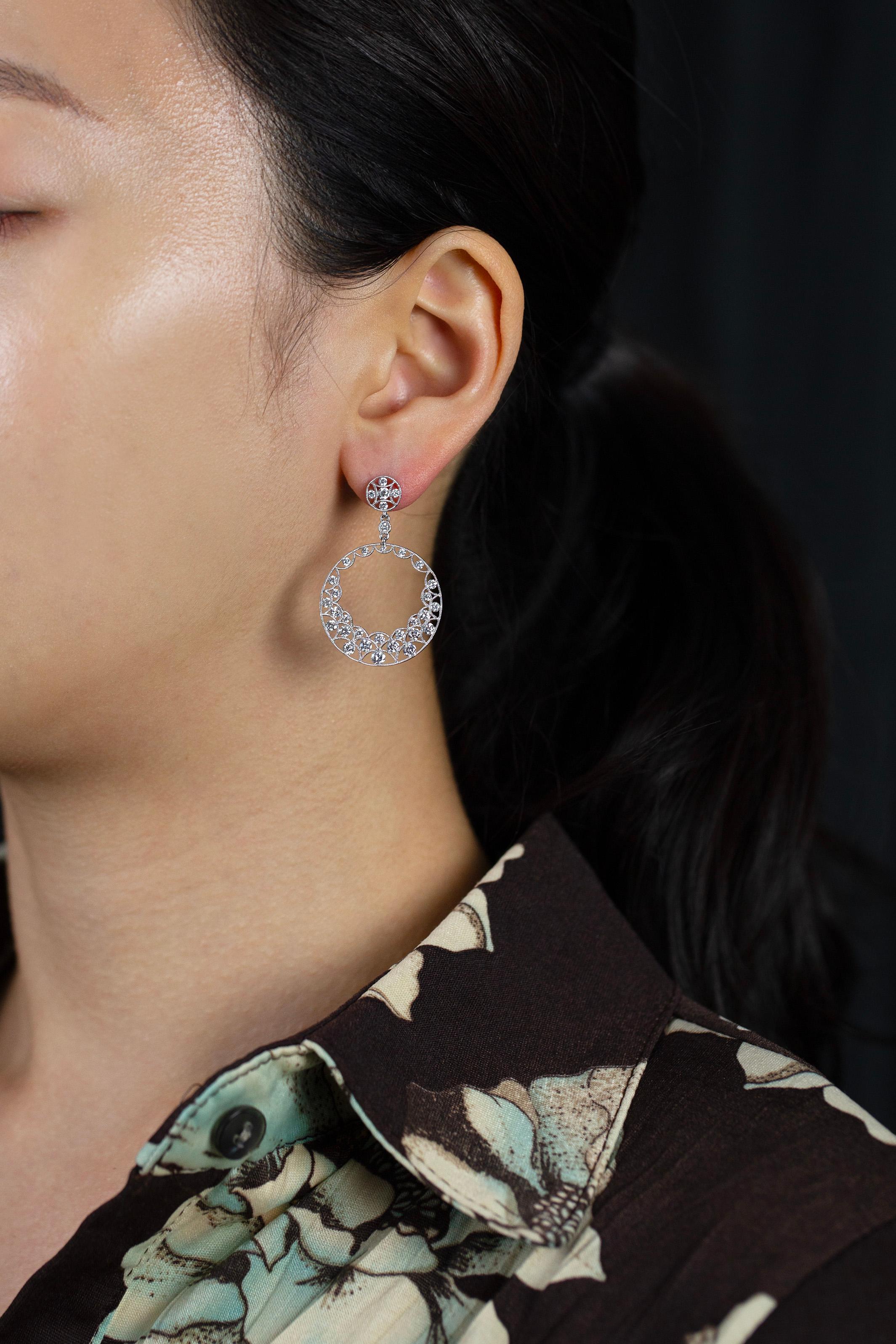 round diamond chandelier earrings