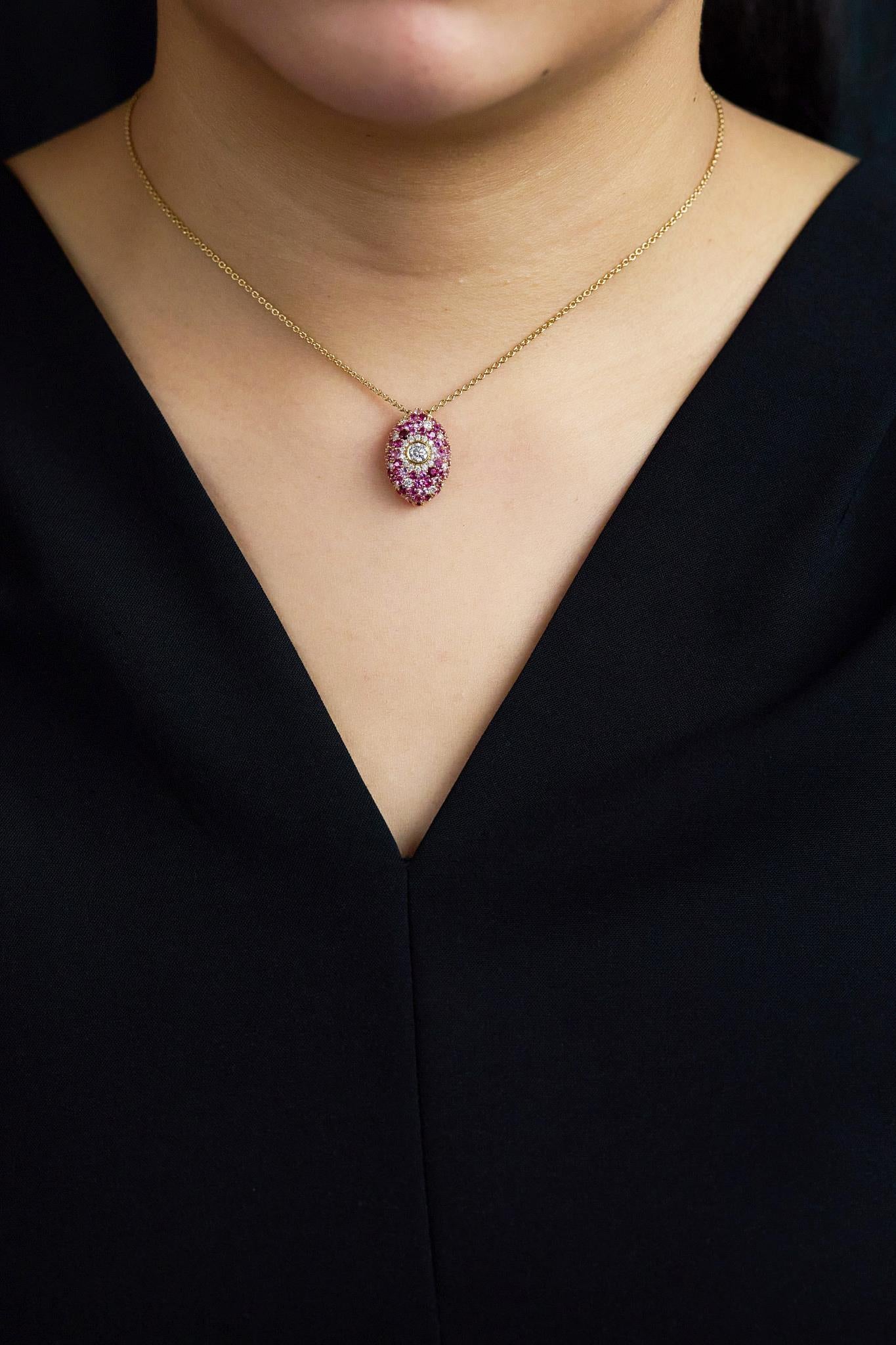 2.47 Carats Total Round Cut Multi-Color Gemstones Pendant Necklace Neuf - En vente à New York, NY