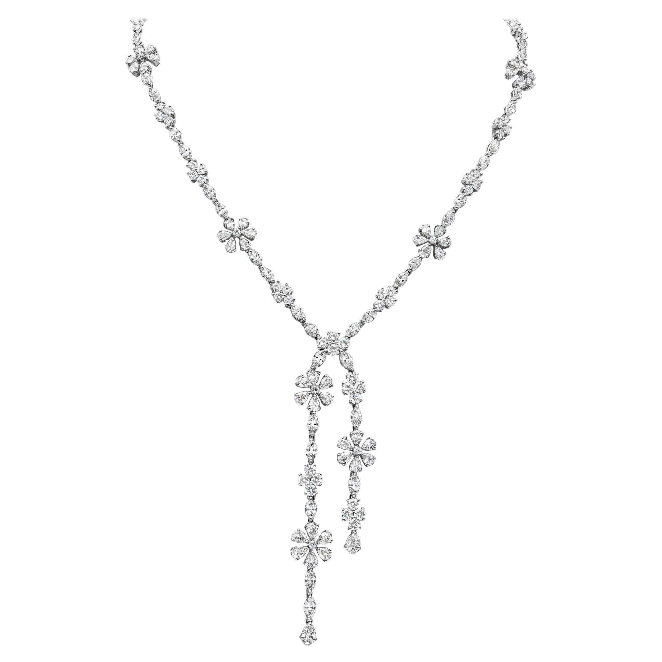 Roman Malakov 24.77 Carats Total Mixed-Cut Diamond Flower-Motif Necklace For Sale