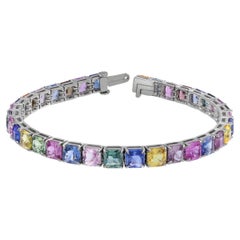 Roman Malakov 24.78 Carat Princess Cut Multi-Color Sapphire Tennis Bracelet