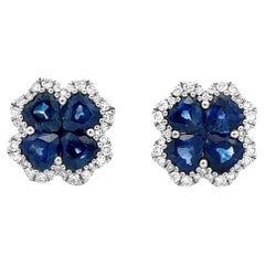 Roman Malakov 2.48 Carats Total Heart Shape Sapphire & Diamond Clover Studs