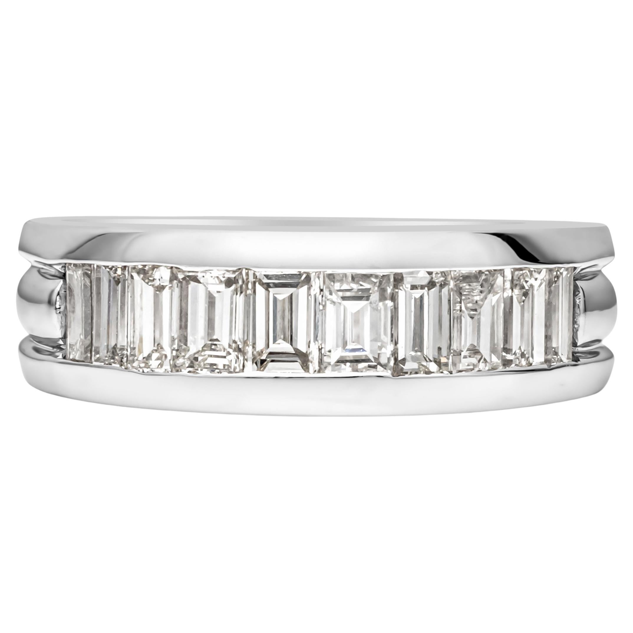 Roman Malakov 2.50 Carats Total Baguette Cut Diamond Men's 18K Wide Wedding Band For Sale