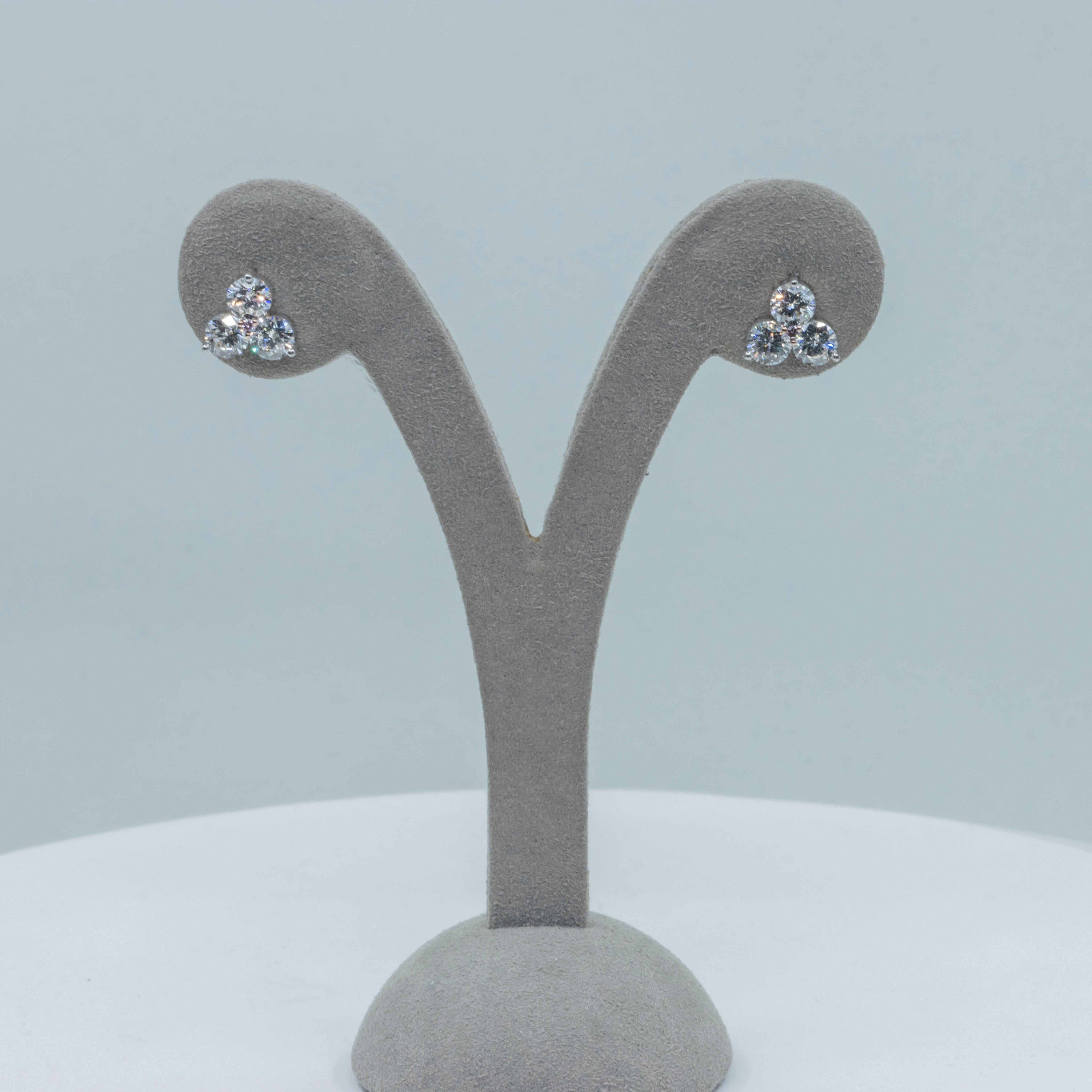 Contemporary Roman Malakov 2.51 Carat Round Diamond Cluster Stud Earrings