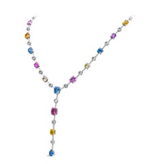 Roman Malakov 25.27 Carats Total Multi Color Sapphire and Diamond Necklace