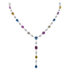 Roman Malakov 25.27 Carats Total Multi Color Sapphire and Diamond Necklace
