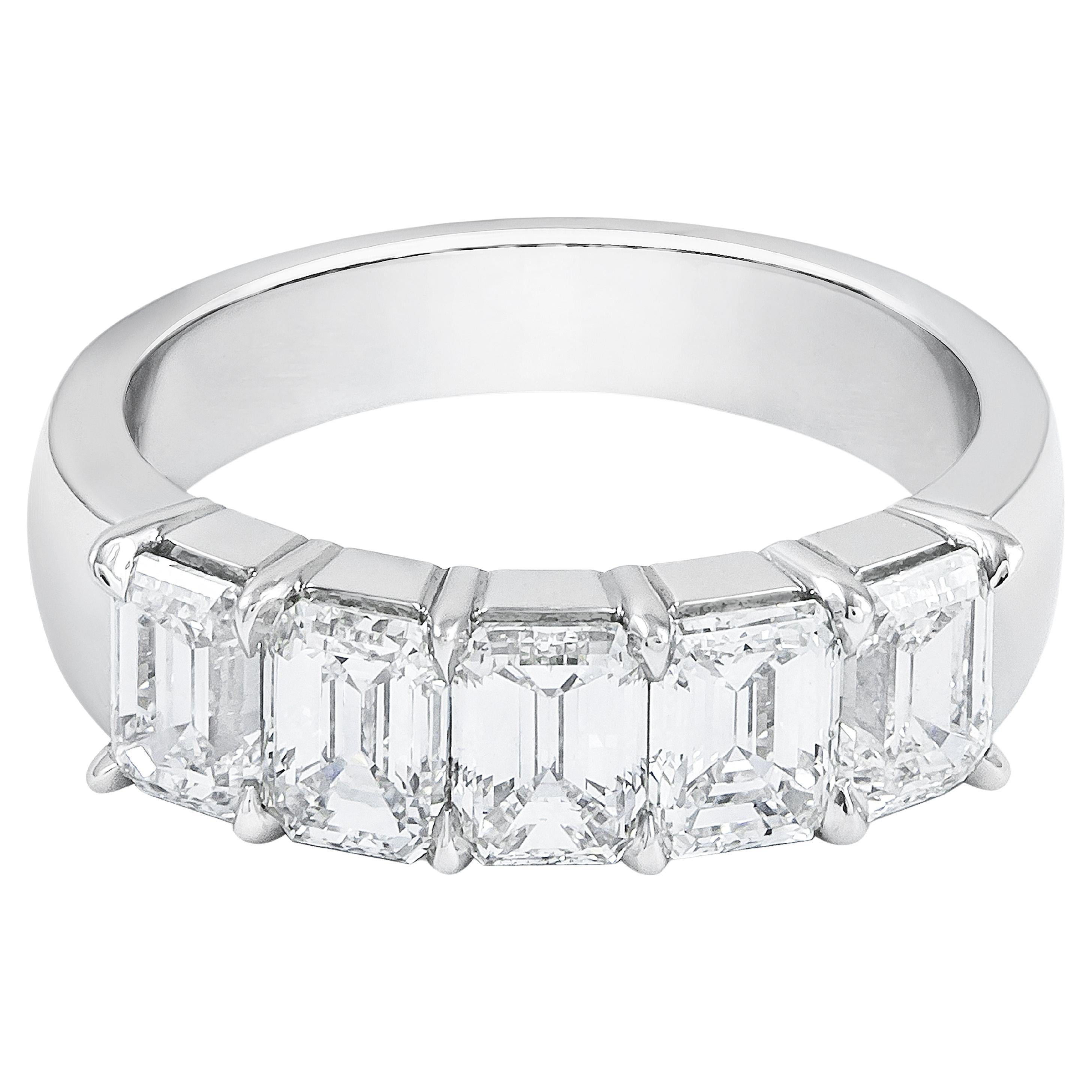 Roman Malakov 2.53 Carats Total Emerald Cut Diamond Five-Stone Wedding Band For Sale