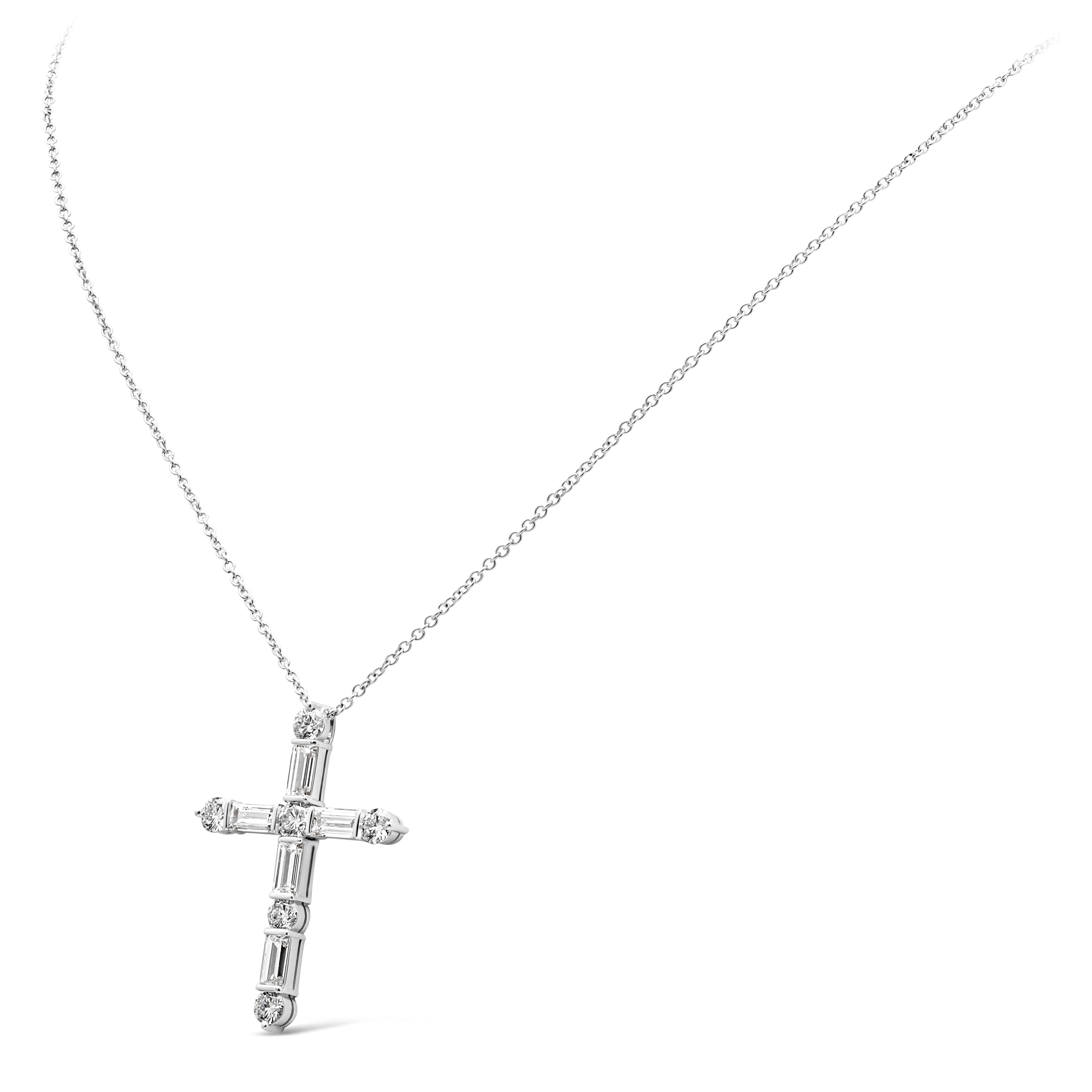 Contemporary Roman Malakov 2.53 Carats Total Mixed Cut Diamond Cross Pendant Necklace For Sale