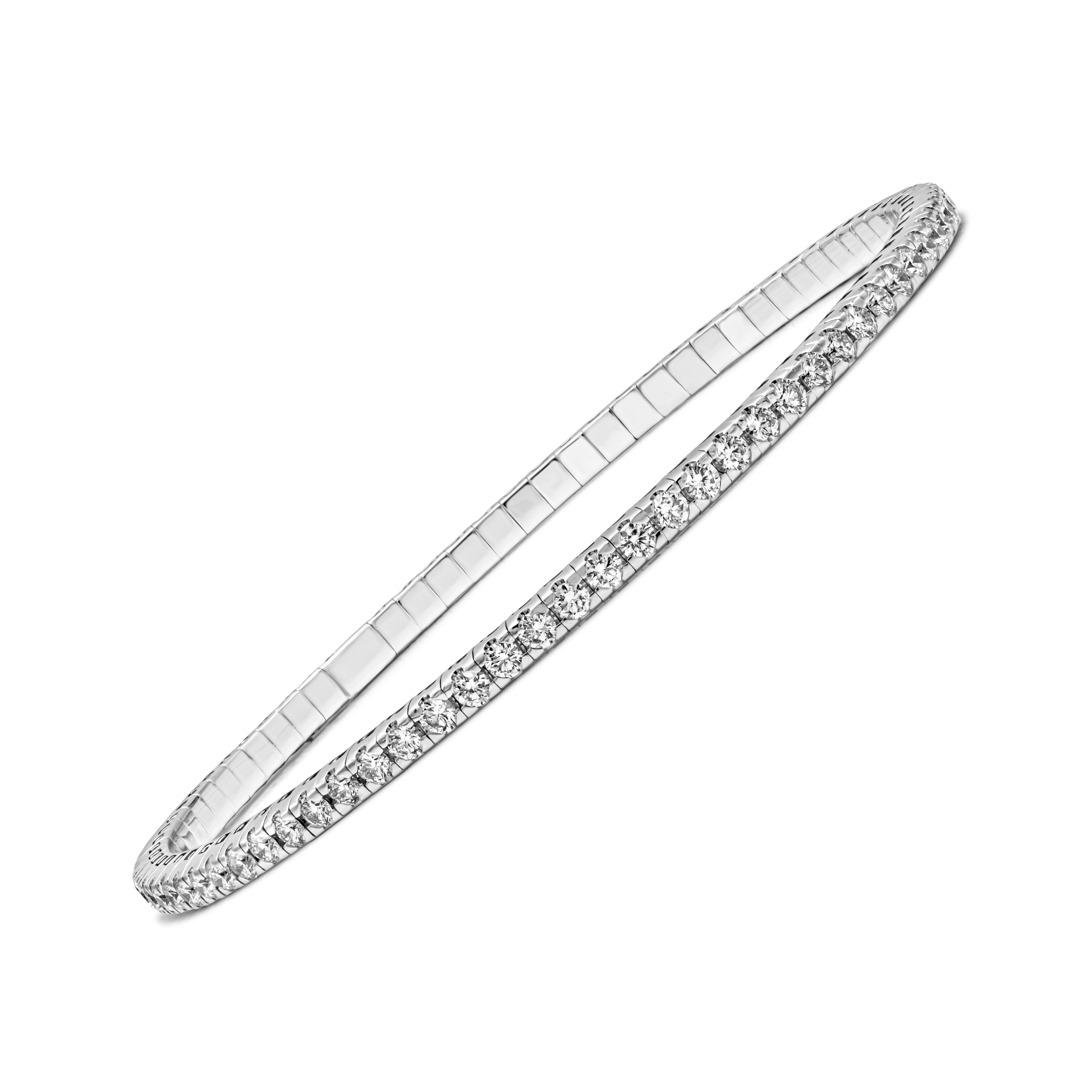 Roman Malakov 2.54 Carats Total Round Cut Diamond Stretchable Tennis Bracelet For Sale