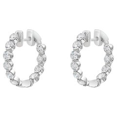Roman Malakov 2.55 Carat Total Round Diamond Single Prong Hoop Earrings