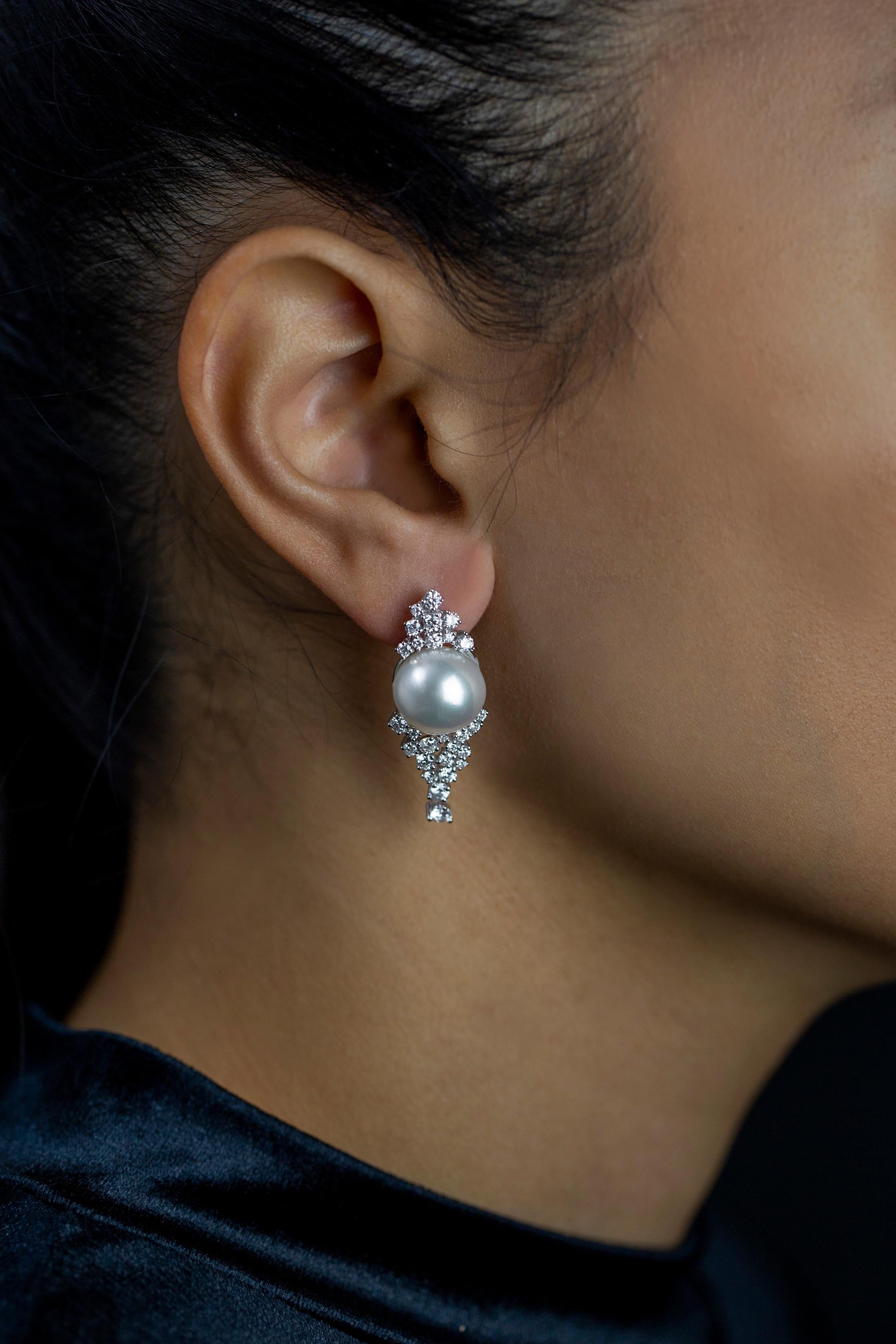 Round Cut Roman Malakov 2.56 Carat Diamond and South Sea Pearl Stud Earrings