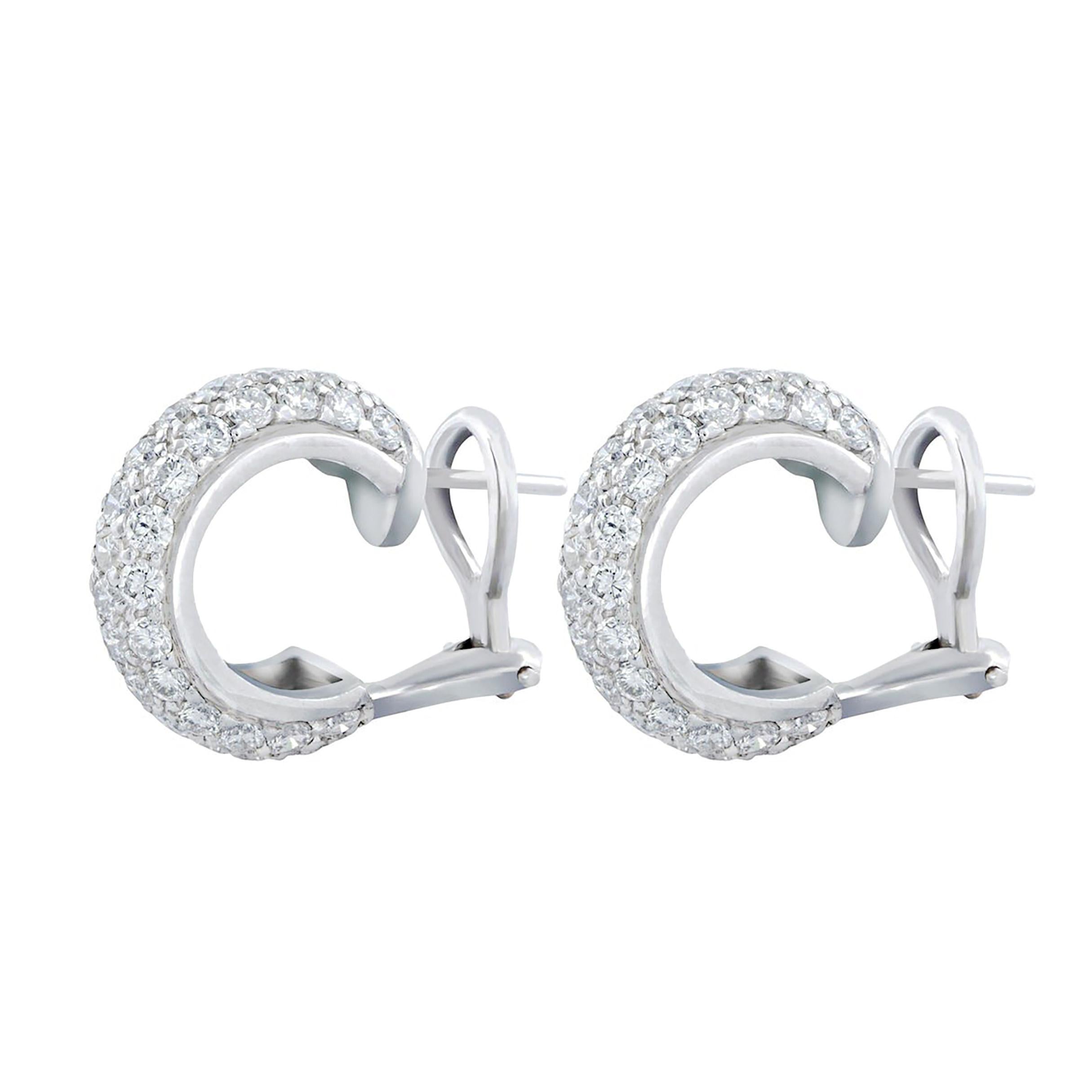 Modern Roman Malakov 2.58 Carat Total Round Diamond Pave Huggie Hoop Earrings For Sale