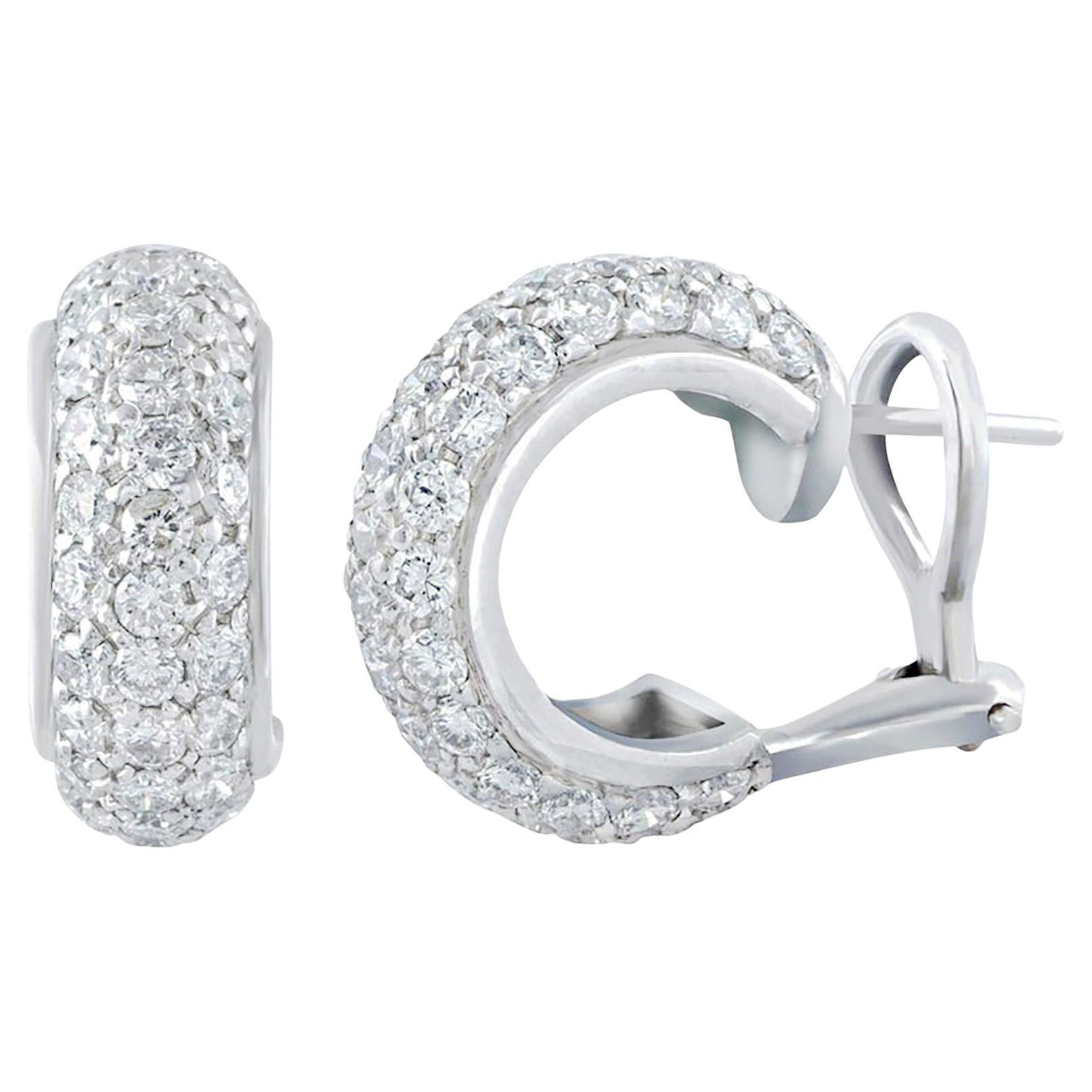 Roman Malakov 2.58 Carat Total Round Diamond Pave Huggie Hoop Earrings For Sale
