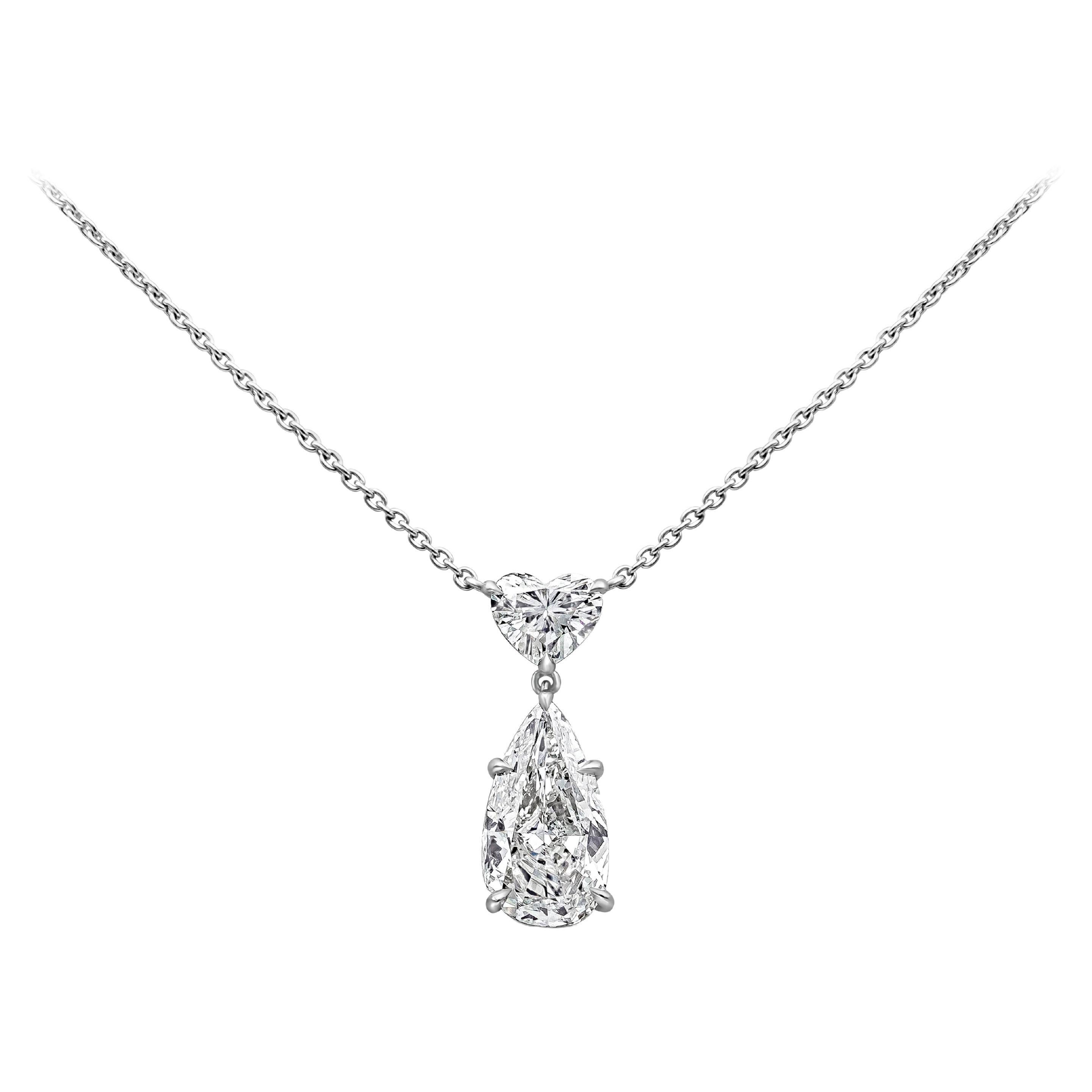 Roman Malakov 2.60 Carat Total Pear and Heart Shape Diamond Pendant Necklace