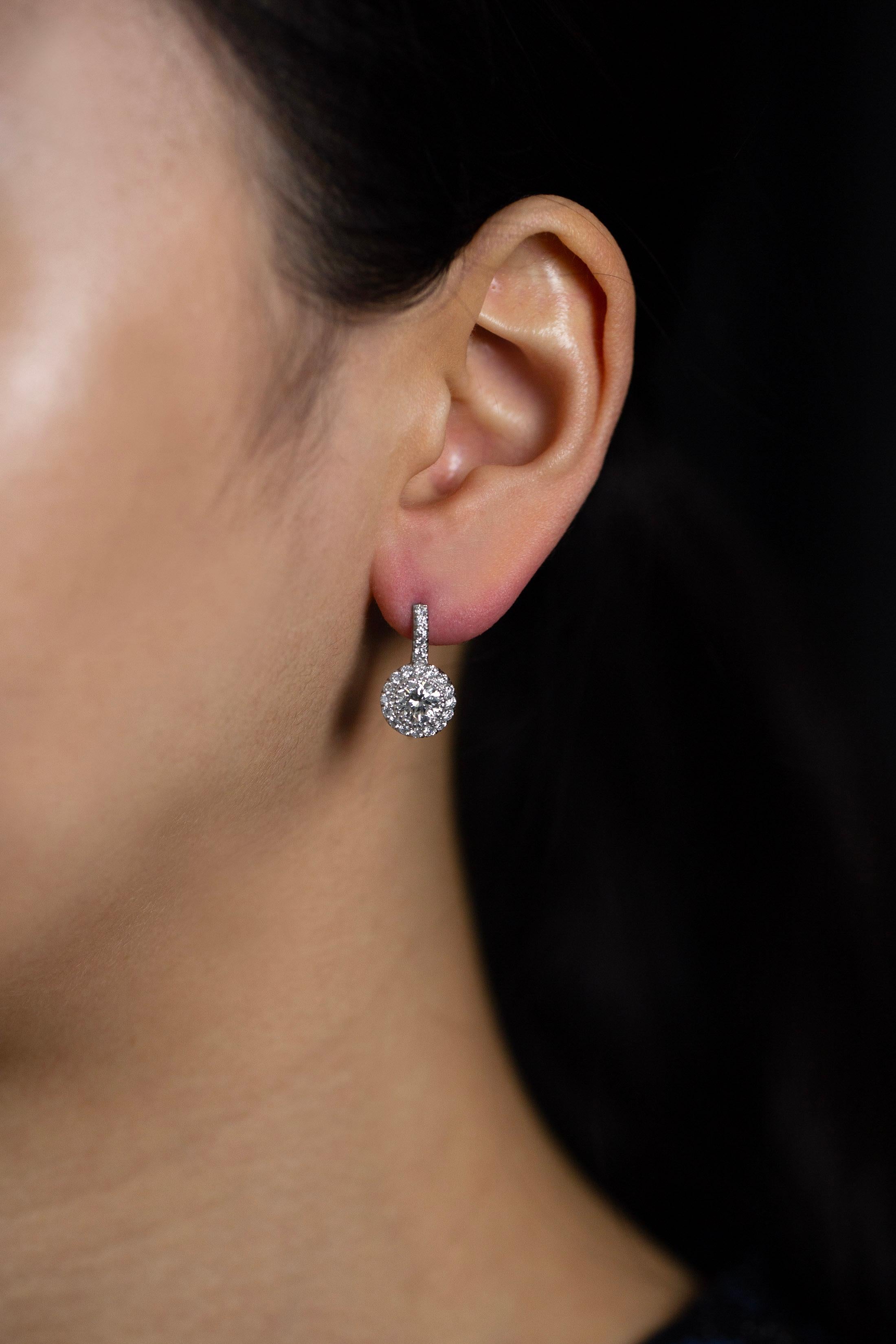 halo diamond drop earrings