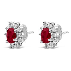 Roman Malakov 2.64 Carat Total Oval Cut Ruby and Diamond Halo Stud Earrings