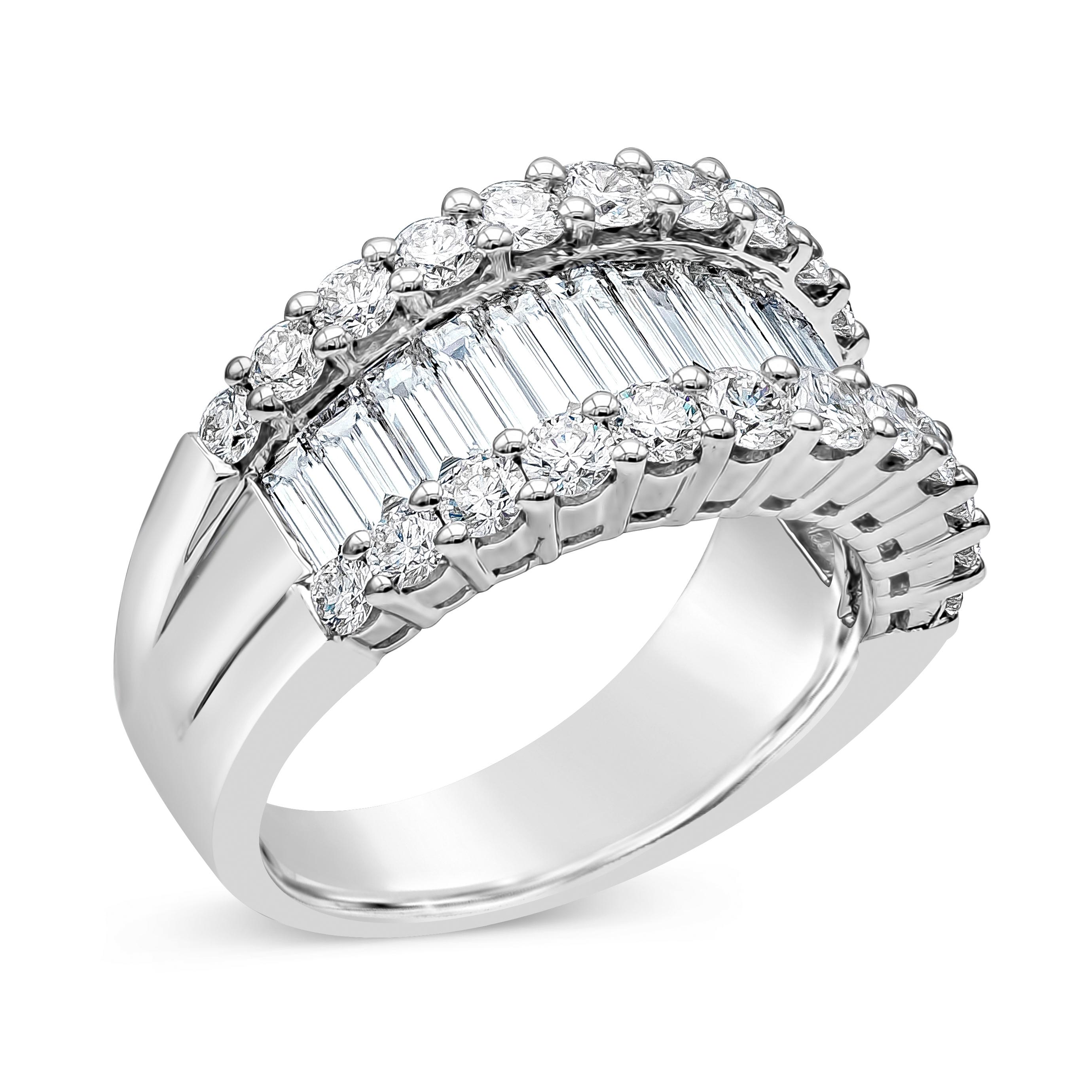 Roman Malakov Anillo ancho de moda con diamantes redondos y baguette de 2,65 quilates totales en Nuevo Estado en New York, NY