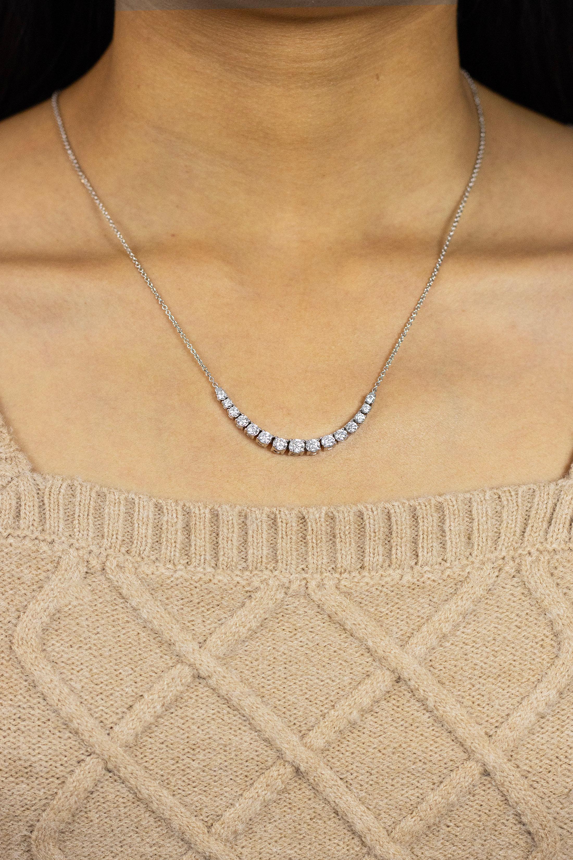 Contemporary Roman Malakov 2.70 Carats Total Graduating Round Diamond Line Pendant Necklace For Sale