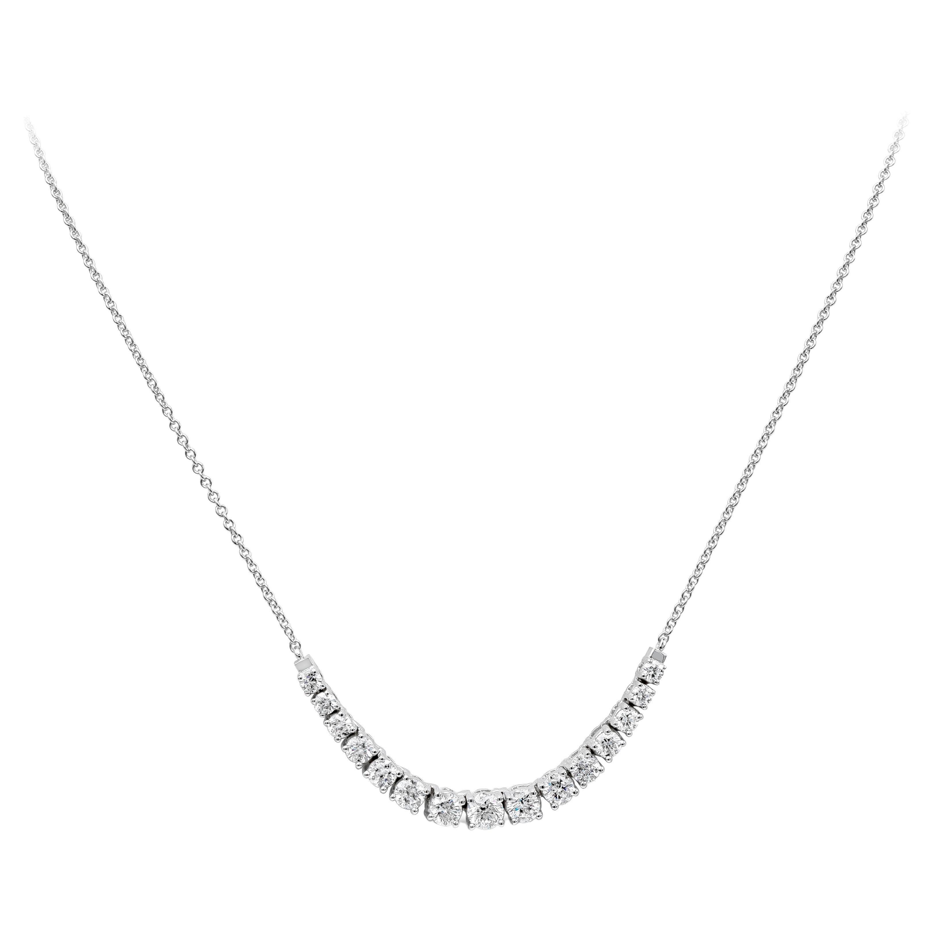Roman Malakov 2.70 Carats Total Graduating Round Diamond Line Pendant Necklace For Sale