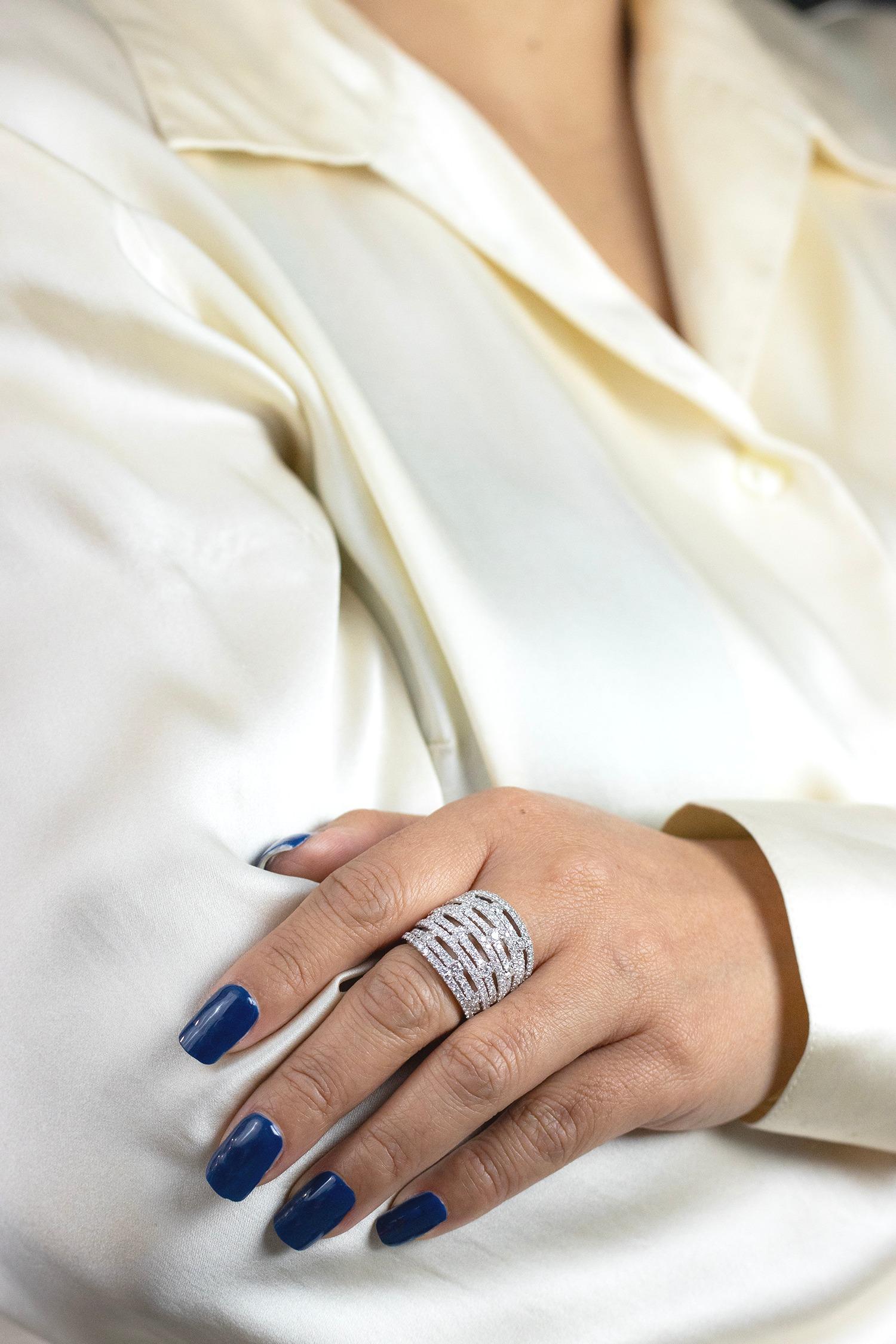 Contemporary Roman Malakov 2.71 Carat Total Round Brilliant Diamond Nine-Row Fashion Ring For Sale