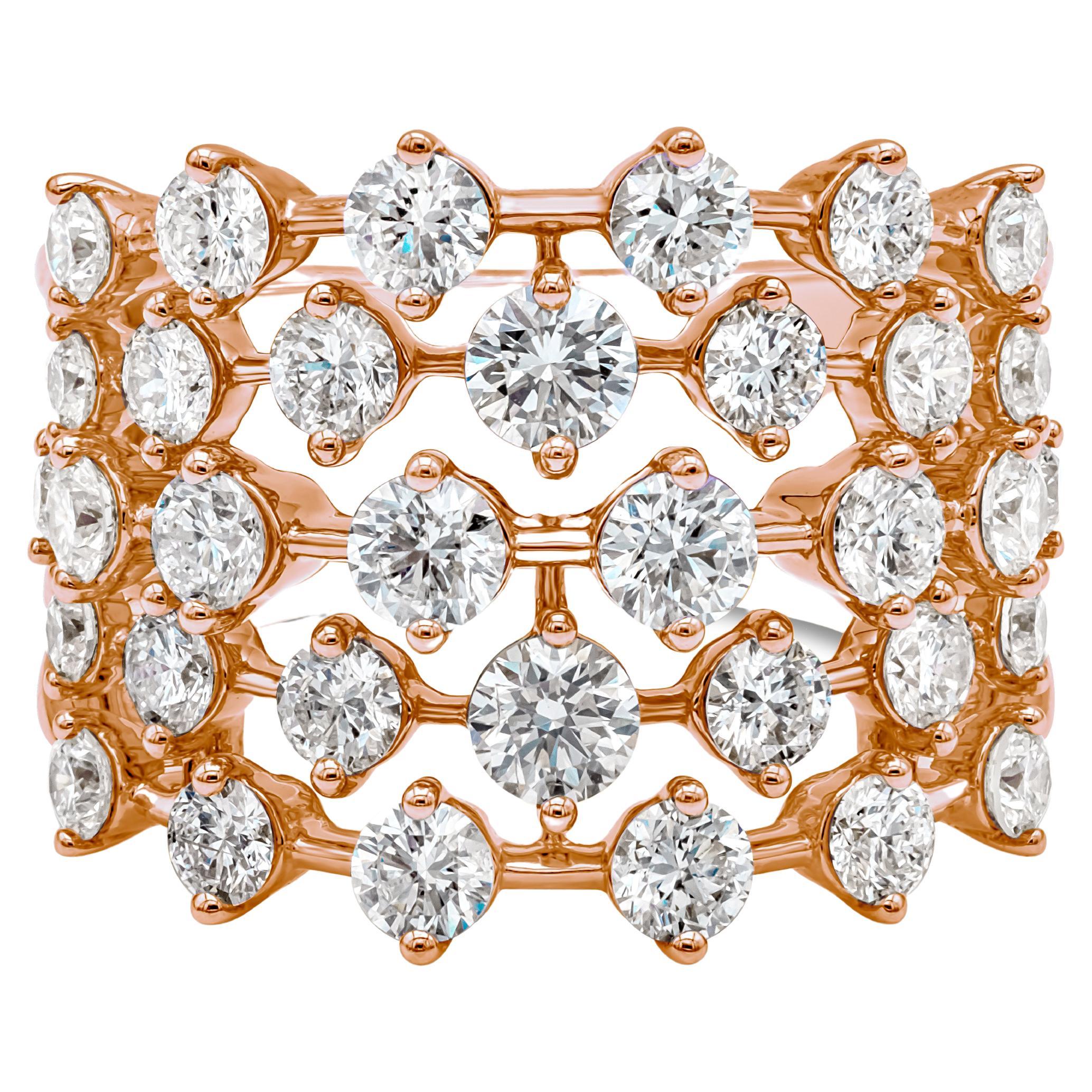 Roman Malakov 2.71 Carat Total Round Diamond Wide Fashion Ring in Rose Gold For Sale