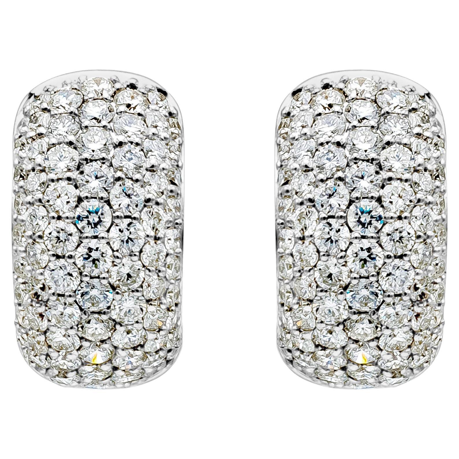 Roman Malakov 2.72 Carat Total Round Diamonds Huggie Hoop Earrings For Sale