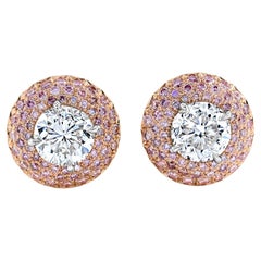 Roman Malakov 2,75 Karat Runder Brillant und Pink Diamond Ohrstecker