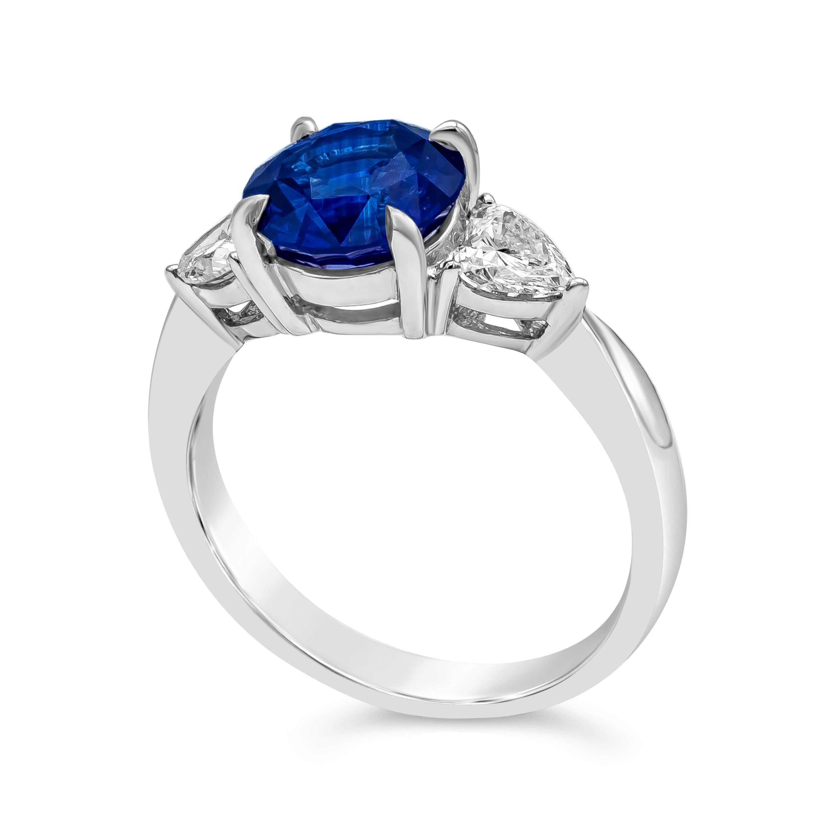 Contemporary Roman Malakov 2.77 Carat Round Cut Blue Sapphire Three-Stone Engagement Ring For Sale