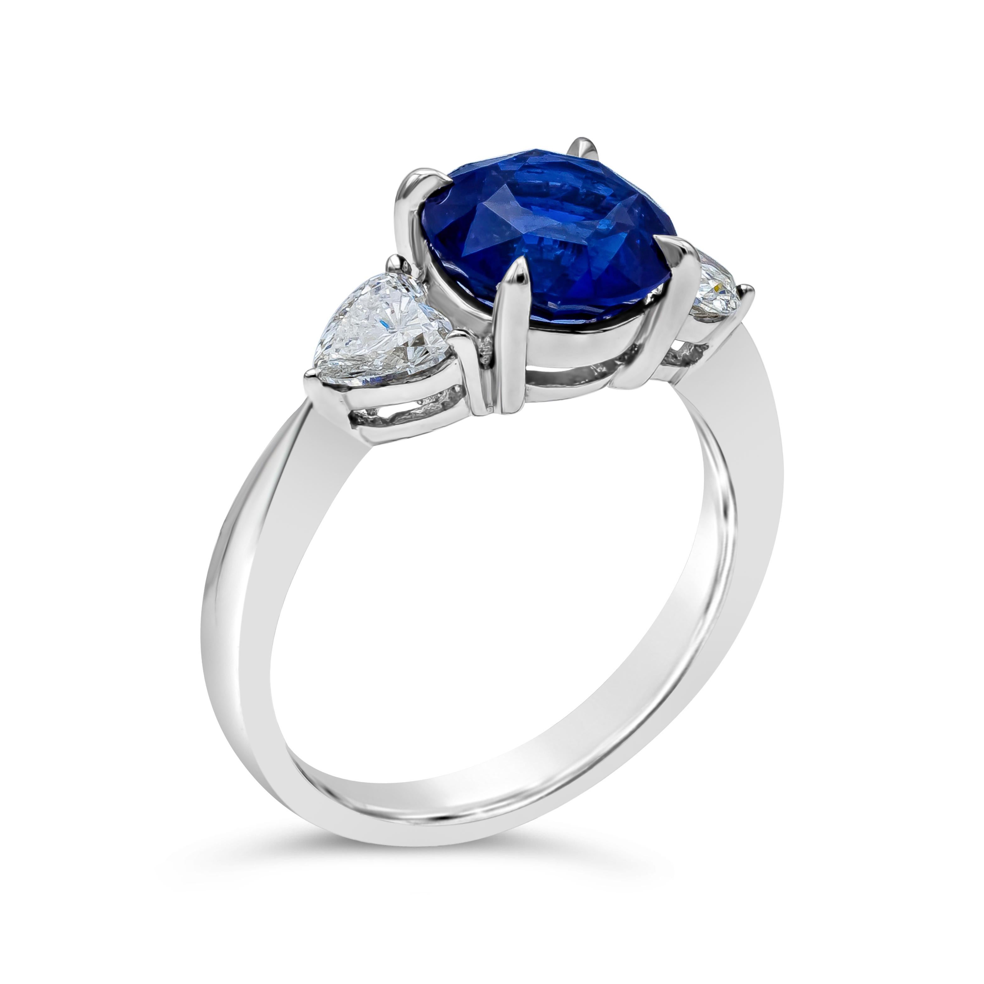 Women's Roman Malakov 2.77 Carat Round Cut Blue Sapphire Three-Stone Engagement Ring For Sale