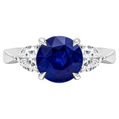 Roman Malakov 2.77 Carat Round Cut Blue Sapphire Three-Stone Engagement Ring