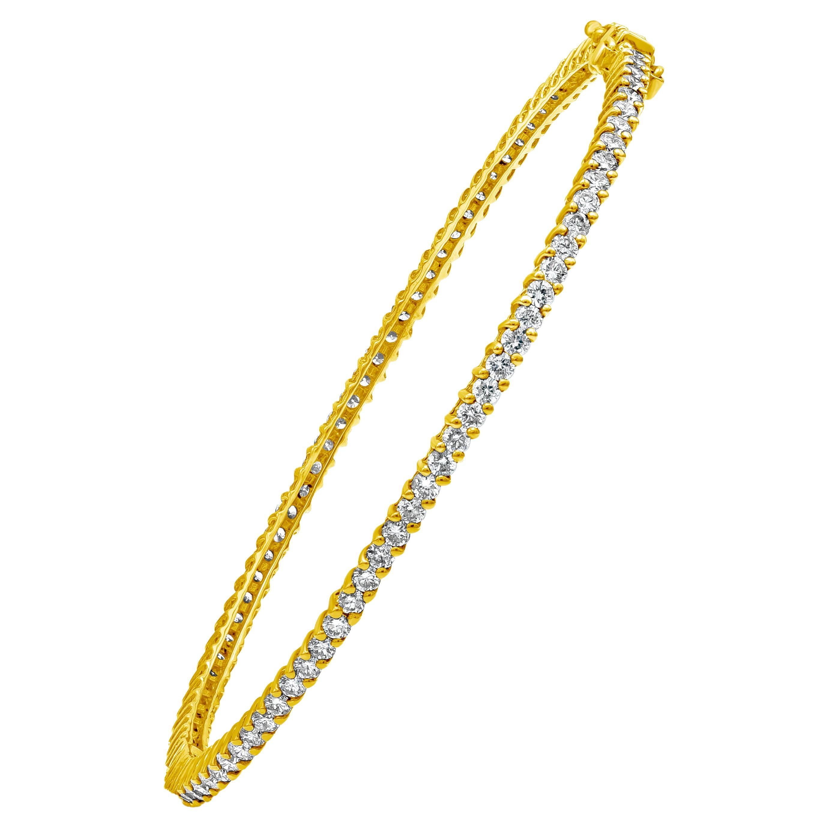 Roman Malakov 2.78 Carats Total Round Cut Diamond Eternity Bangle Bracelet For Sale