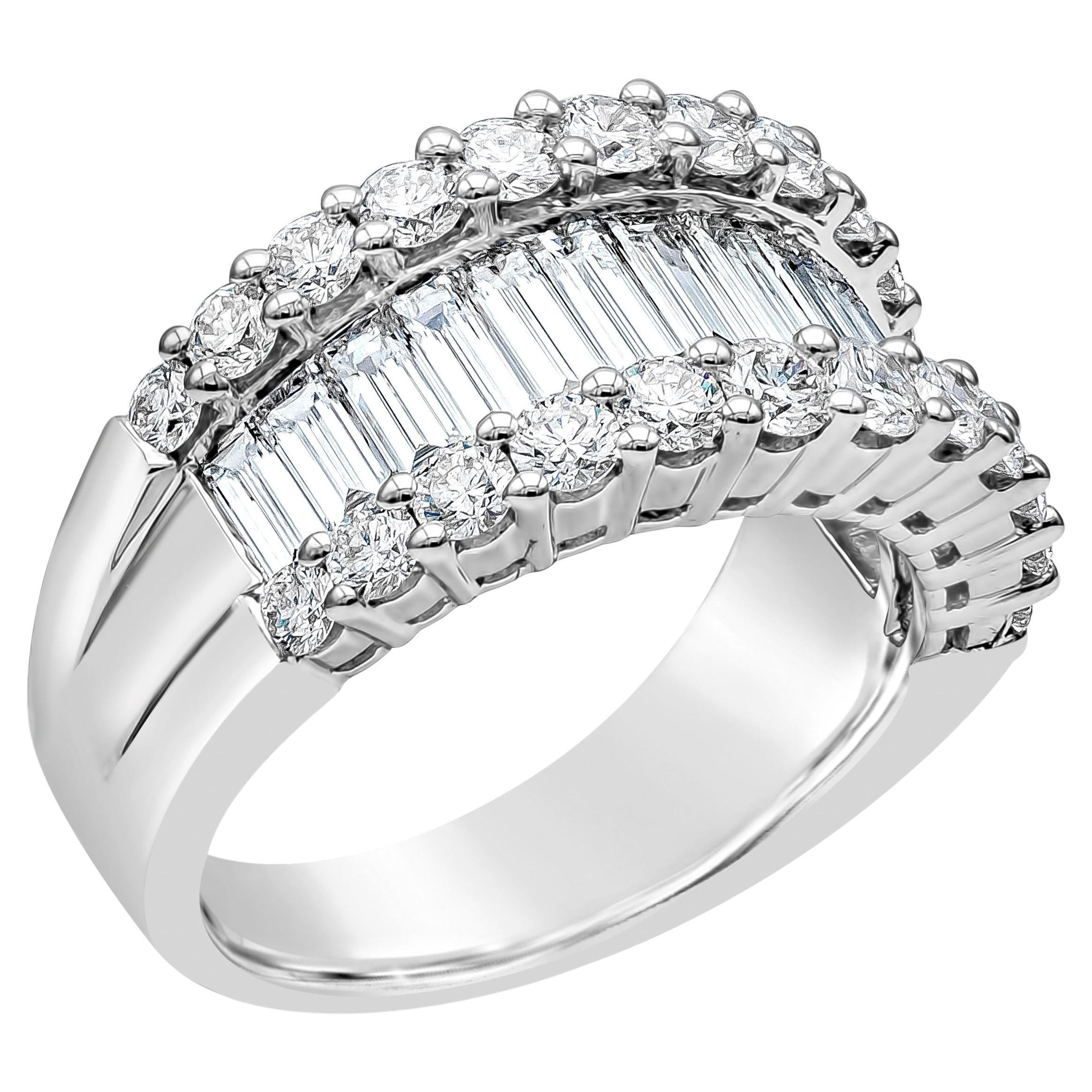 Contemporary Roman Malakov 2.82 Carat Total Baguette and Round Diamond Wide Fashion Ring For Sale