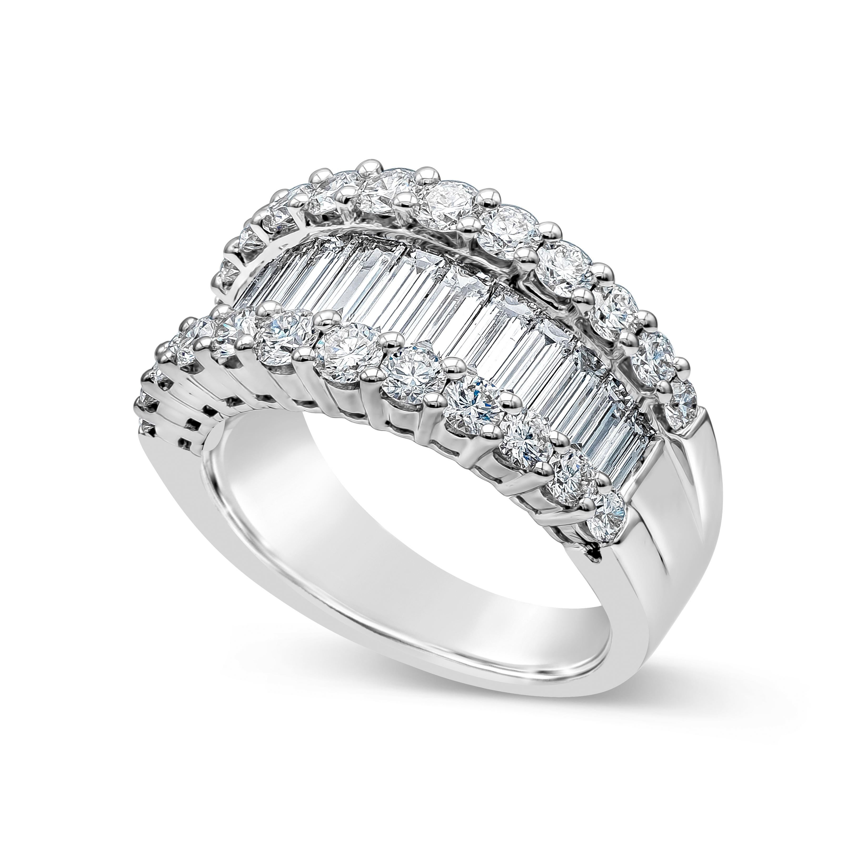 Baguette Cut Roman Malakov 2.82 Carat Total Baguette and Round Diamond Wide Fashion Ring For Sale