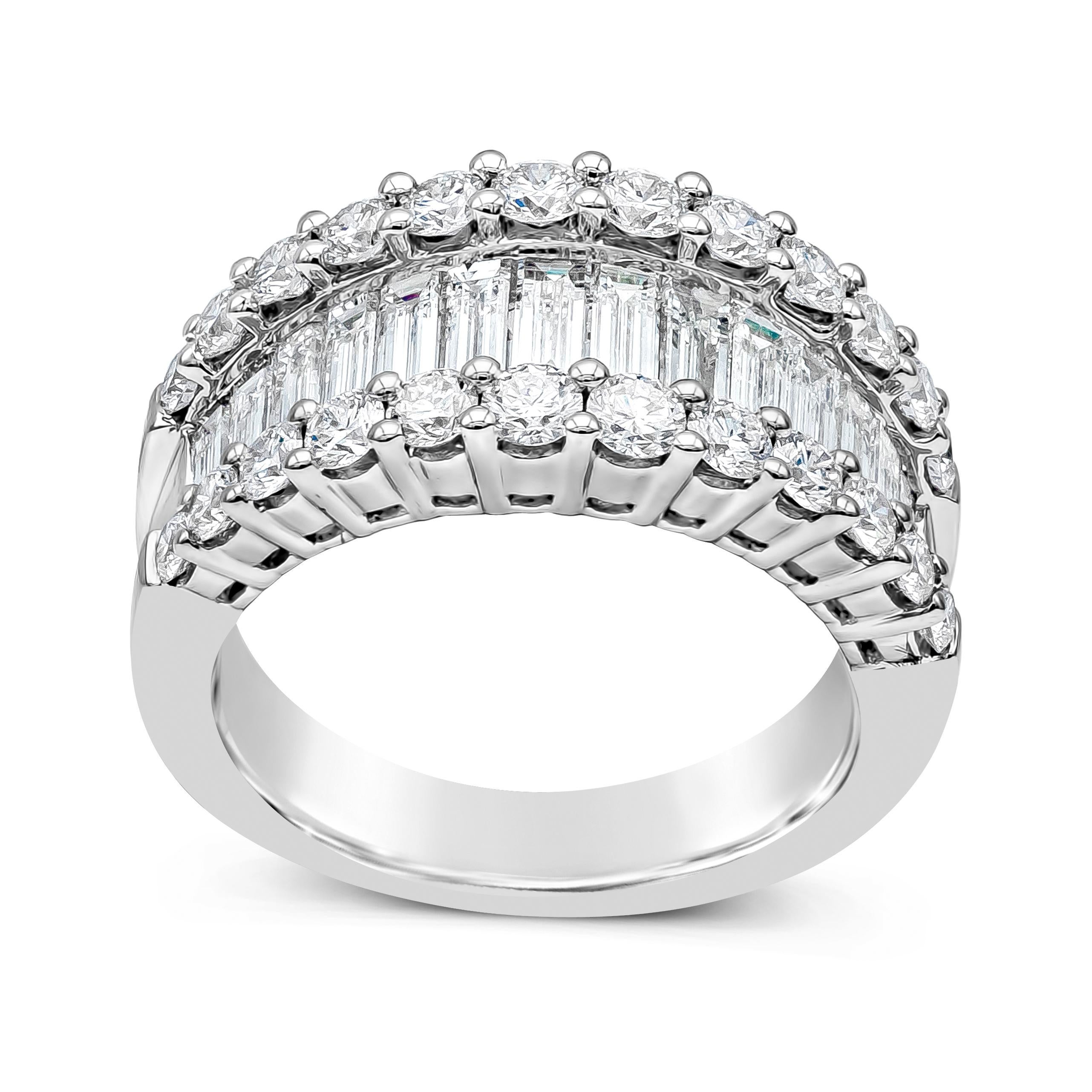 Roman Malakov 2.82 Carat Total Baguette and Round Diamond Wide Fashion Ring In New Condition For Sale In New York, NY