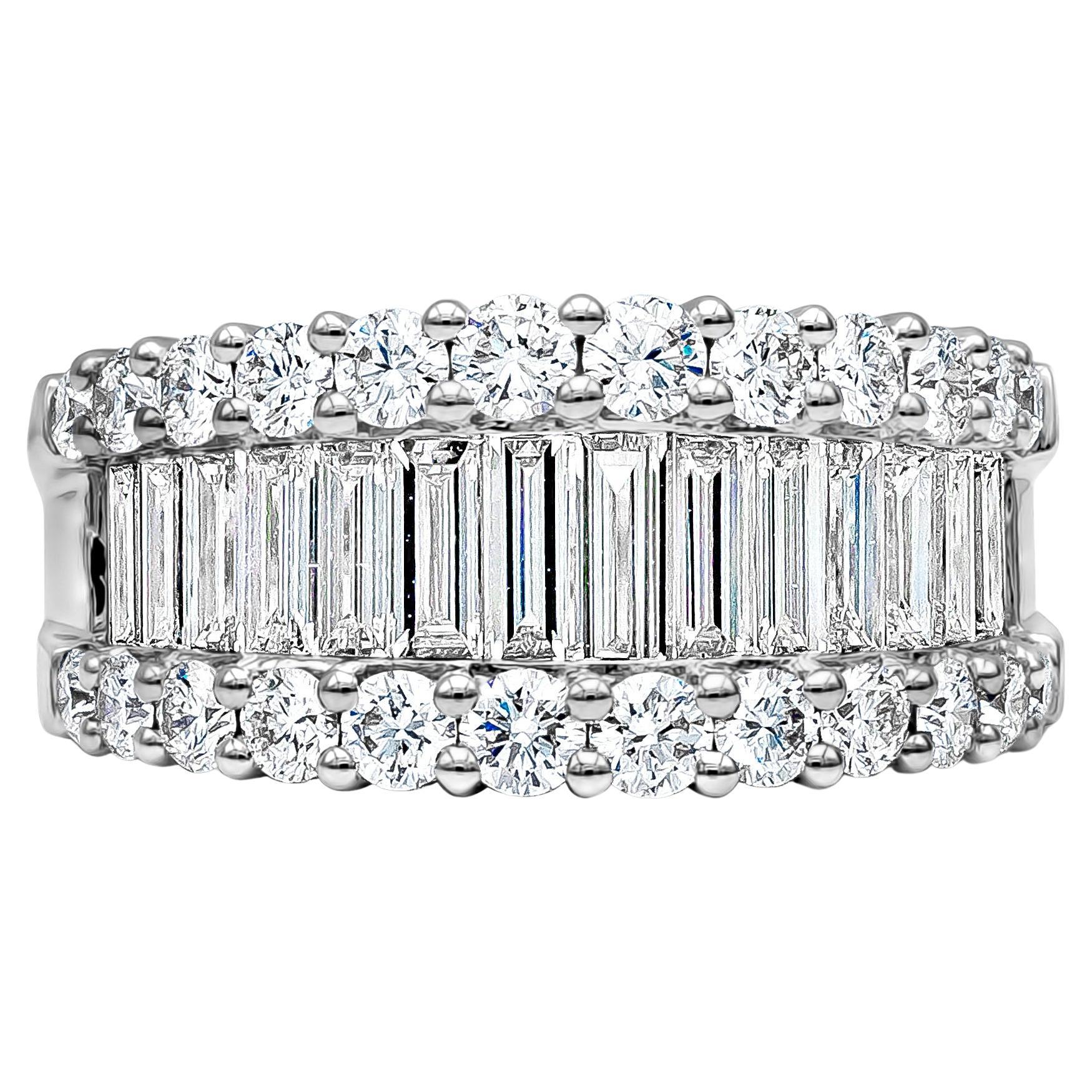 Roman Malakov 2.82 Carat Total Baguette and Round Diamond Wide Fashion Ring