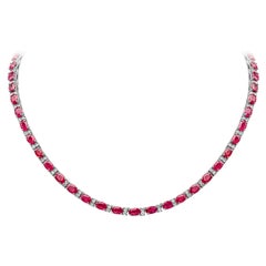 Roman Malakov, 28.39 Carat Oval Cut Ruby and Diamond Tennis Necklace