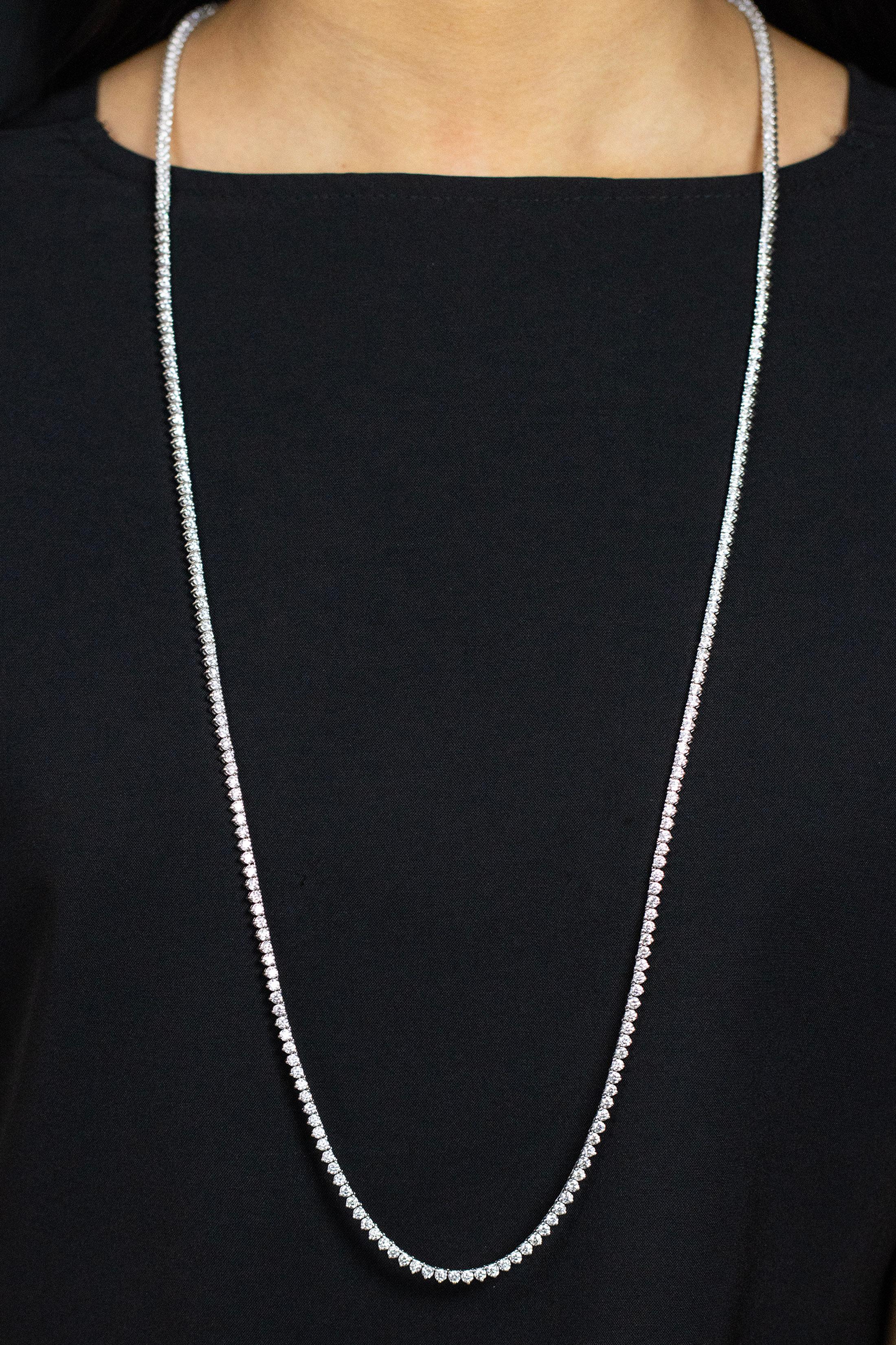 Roman Malakov 29.00 Carats Total Brilliant Round Diamond Long Tennis Necklace In New Condition For Sale In New York, NY