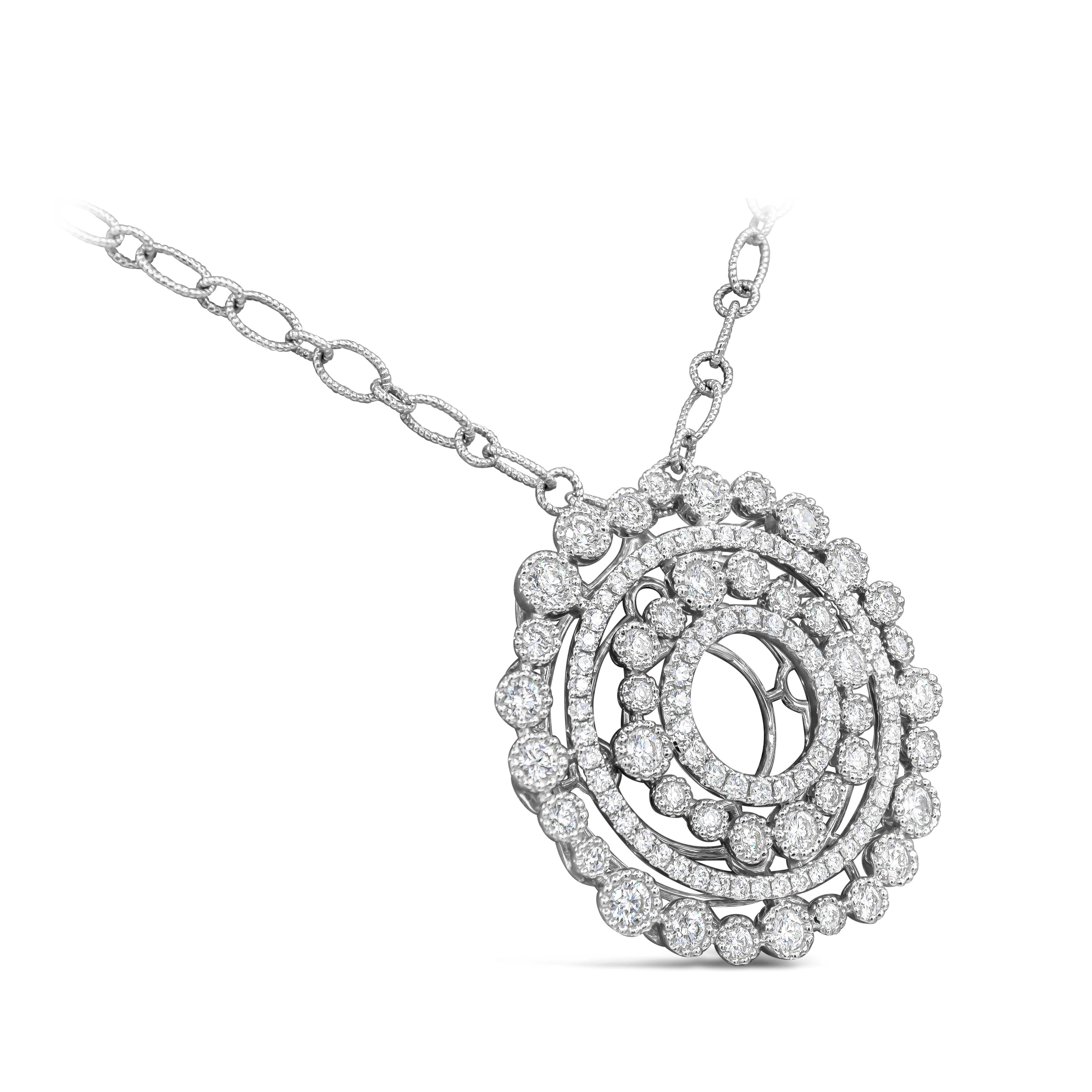 Contemporary Roman Malakov 2.94 Carats Total Round Diamond Open-Work Circle Pendant Necklace For Sale
