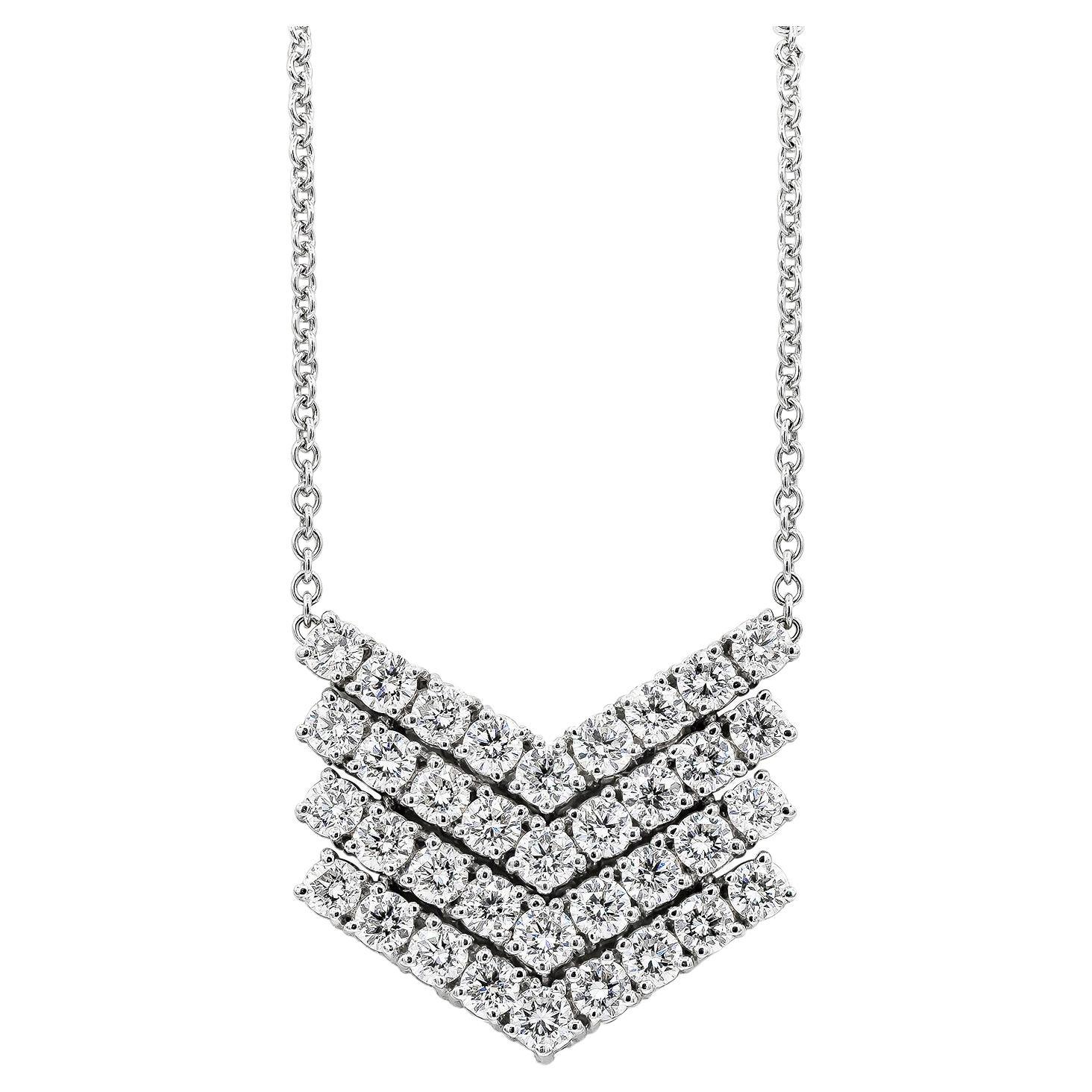 Roman Malakov 2.96 Carats Total Round Diamond Chevron Pattern Pendant Necklace For Sale
