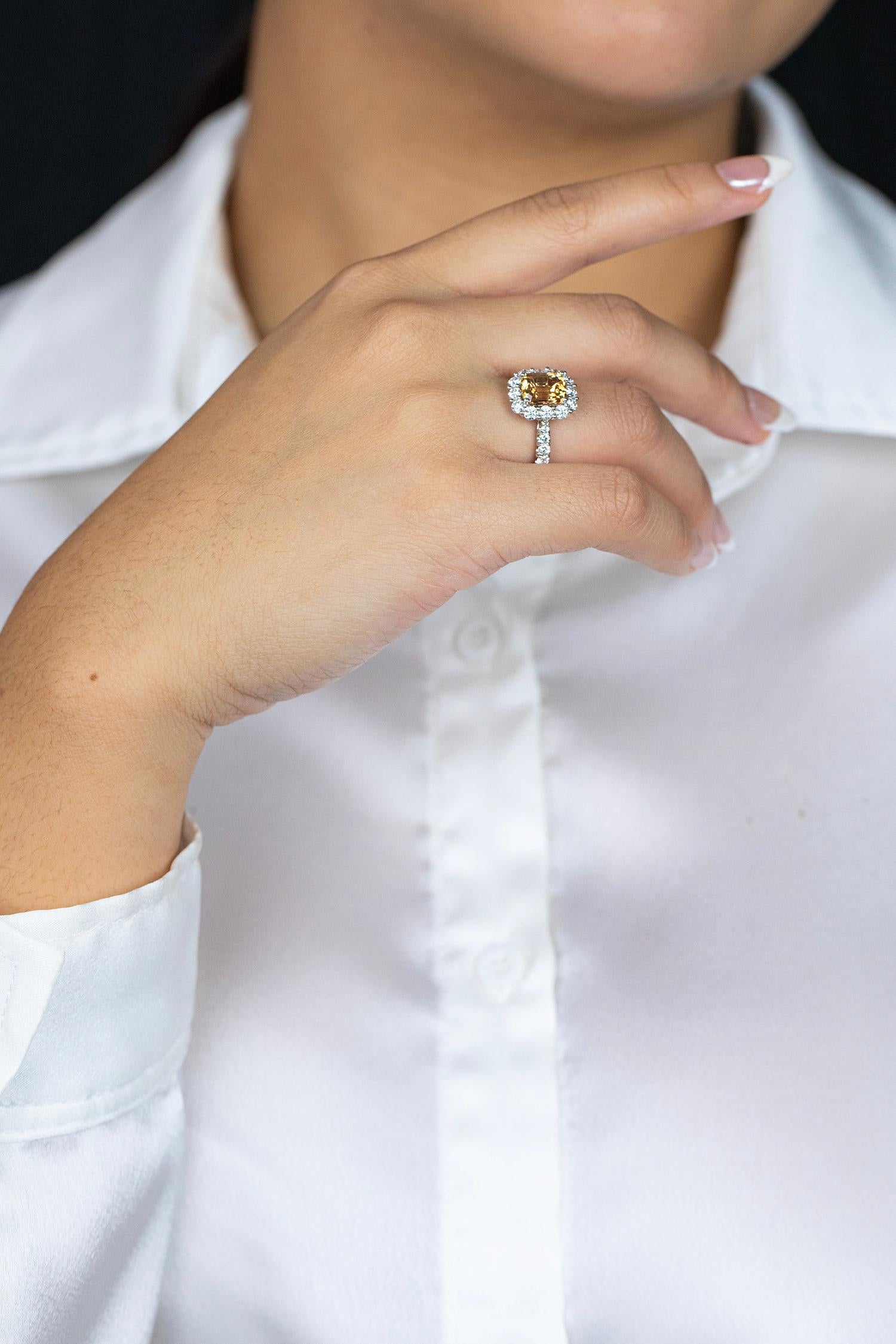 Roman Malakov 3.00 Carats Emerald Cut Imperial Topaz & Diamond Engagement Ring In New Condition For Sale In New York, NY