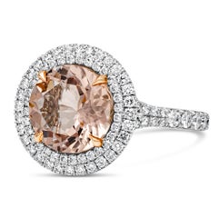 Roman Malakov 3.01 Carats Round Morganite & Diamond Double Halo Engagement Ring