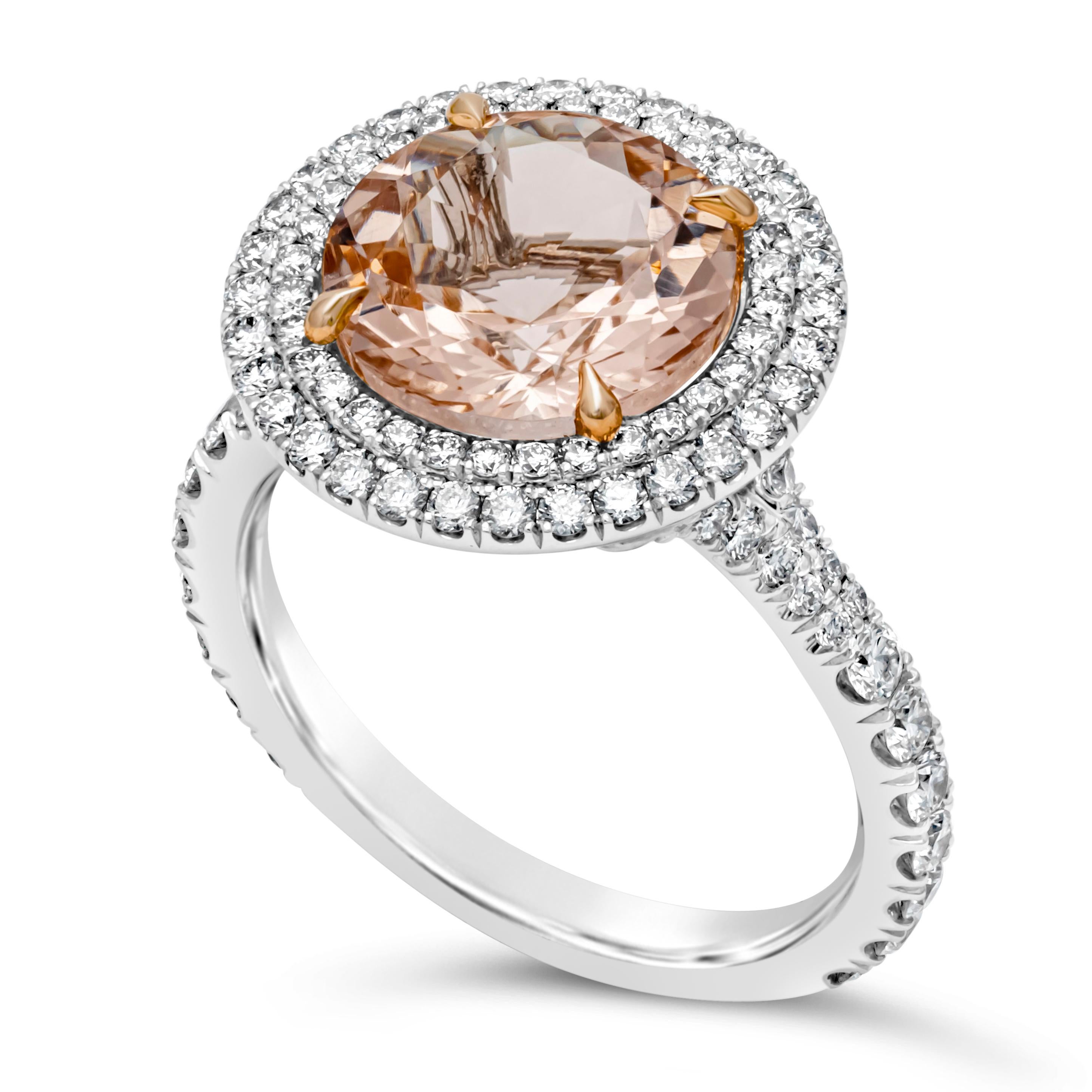 Contemporaneo Roman Malakov Anello di fidanzamento con doppia aureola di Morganite e diamanti da 3,01 carati tondi in vendita