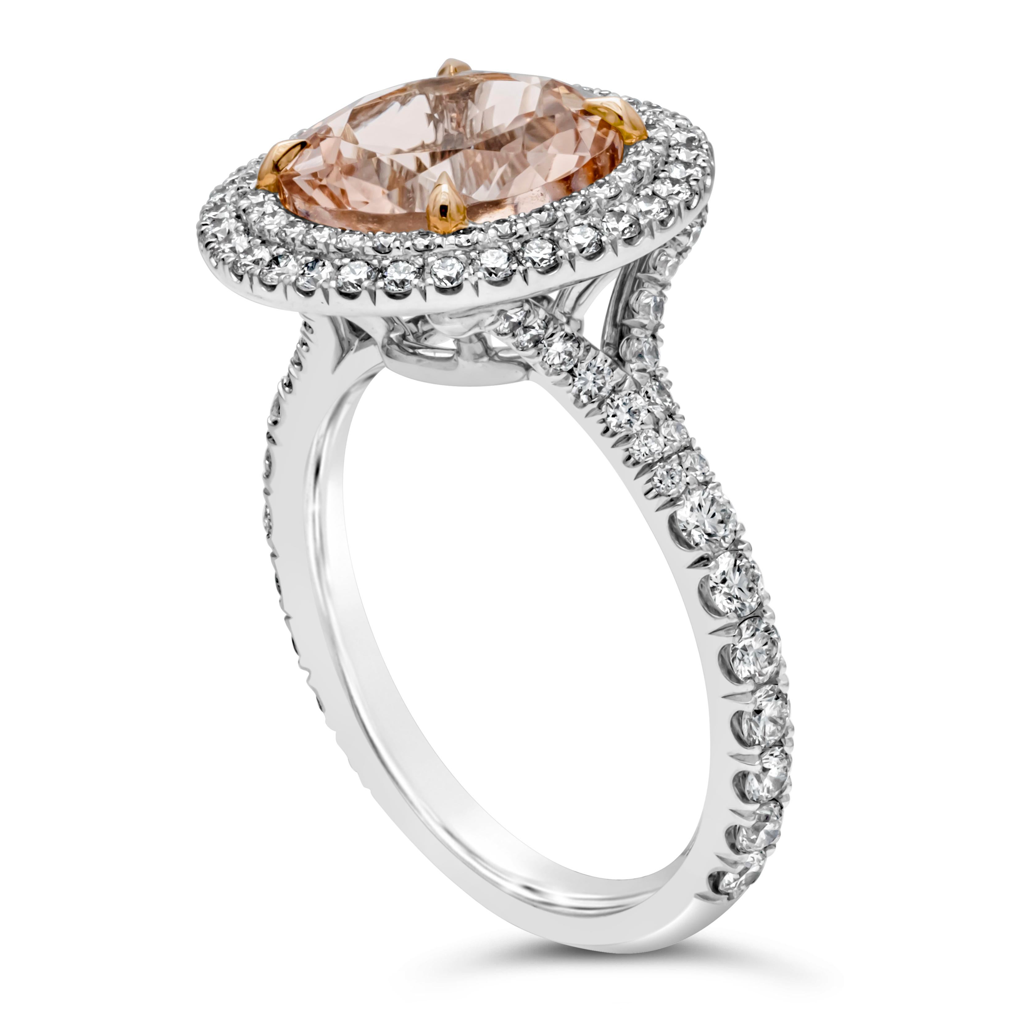 Contemporary Roman Malakov 3.01 Carats Round Morganite with Diamond Halo Engagement Ring For Sale