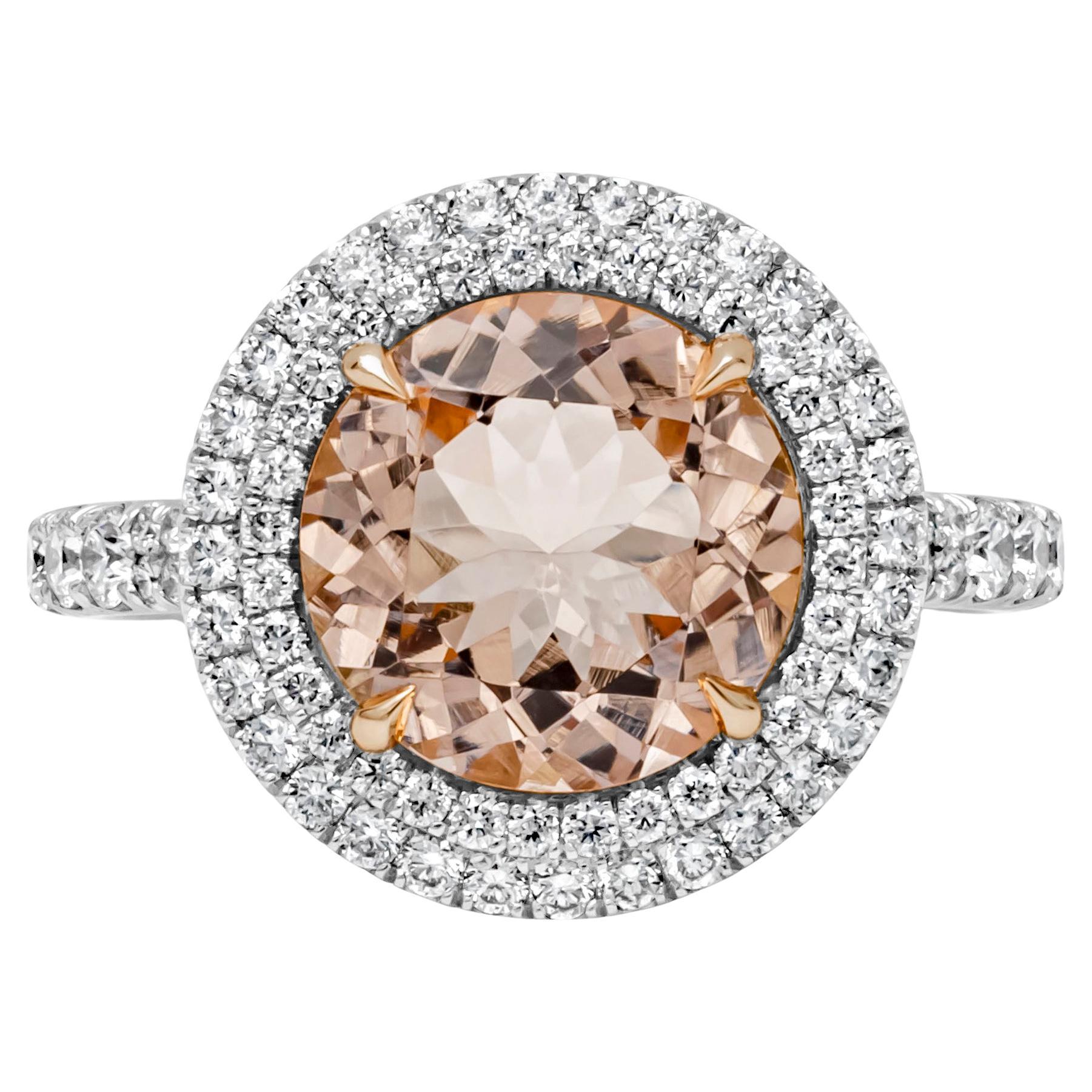 Roman Malakov 3.01 Carats Round Morganite with Diamond Halo Engagement Ring For Sale