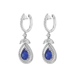 Roman Malakov 3.02 Carat Sapphire and Diamond Double Halo Dangle Earrings