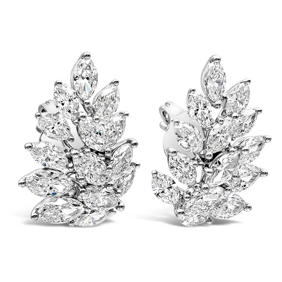Contemporary Roman Malakov 3.07 Carat Marquise Cut Diamond Cluster Stud Earrings For Sale