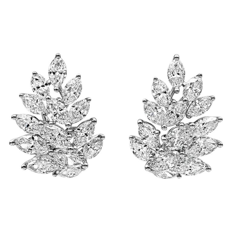 Roman Malakov 3.07 Carat Marquise Cut Diamond Cluster Stud Earrings For ...